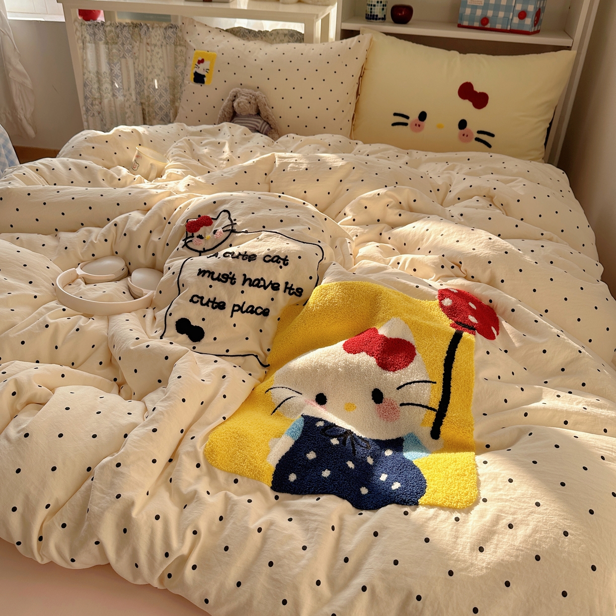 91家纺网 家纺一手货源 找家纺 初念 2026新款2026超软糯可爱系毛巾绣四件套系列提供买家秀 猫咪气球