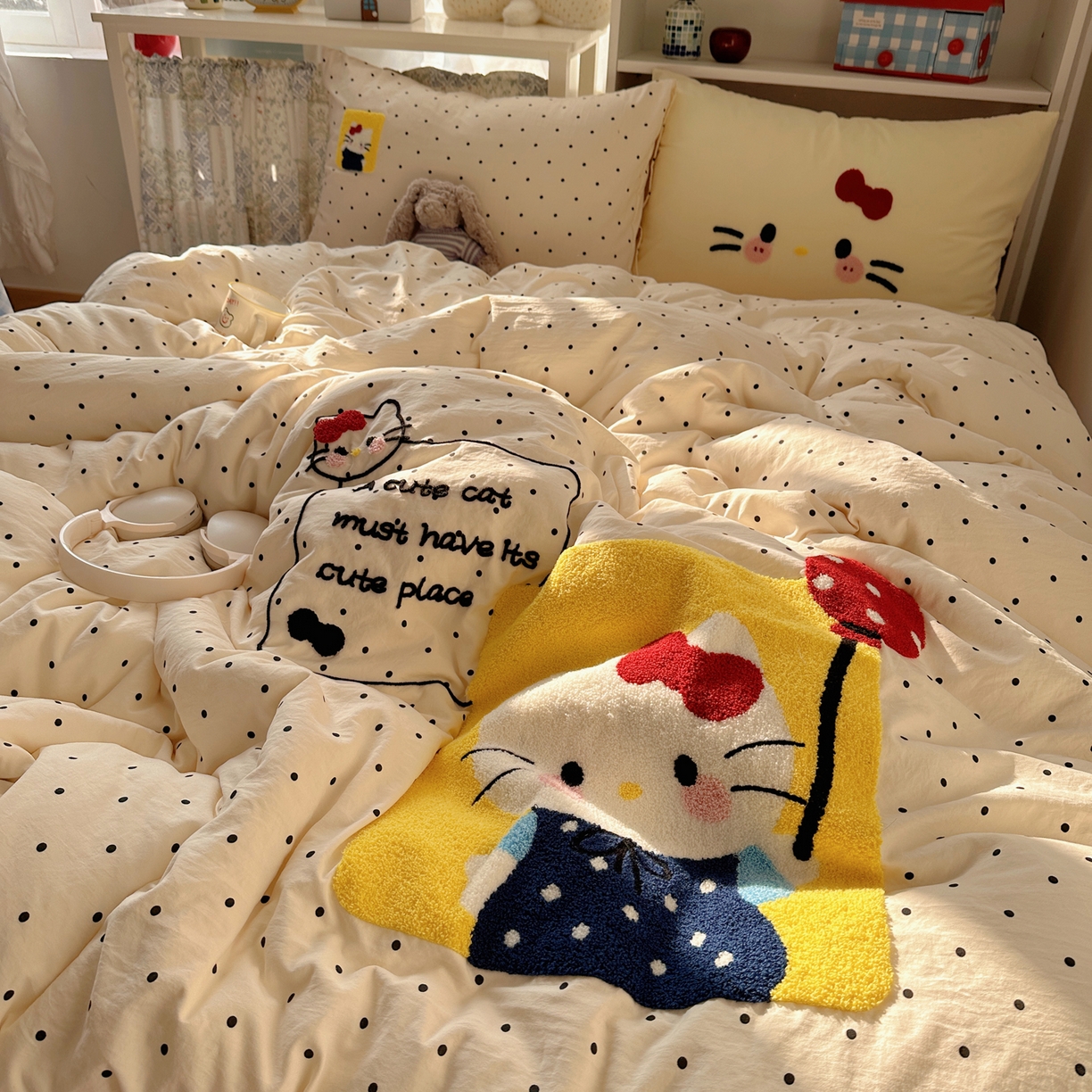 91家纺网 家纺一手货源 找家纺 初念 2026新款2026超软糯可爱系毛巾绣四件套系列提供买家秀 猫咪气球