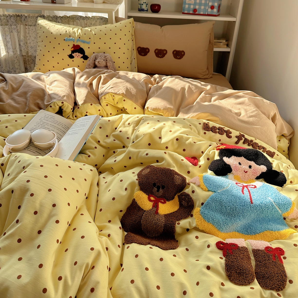 91家纺网 家纺一手货源 找家纺 初念 2026新款2026超软糯可爱系毛巾绣四件套系列提供买家秀 萌妹与熊