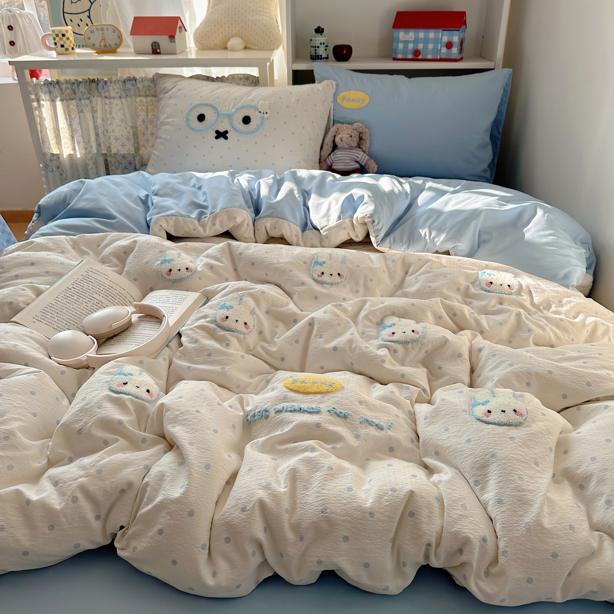 91家纺网 家纺一手货源 找家纺 初念 2026新款2026超软糯可爱系毛巾绣四件套系列提供买家秀 米菲集合