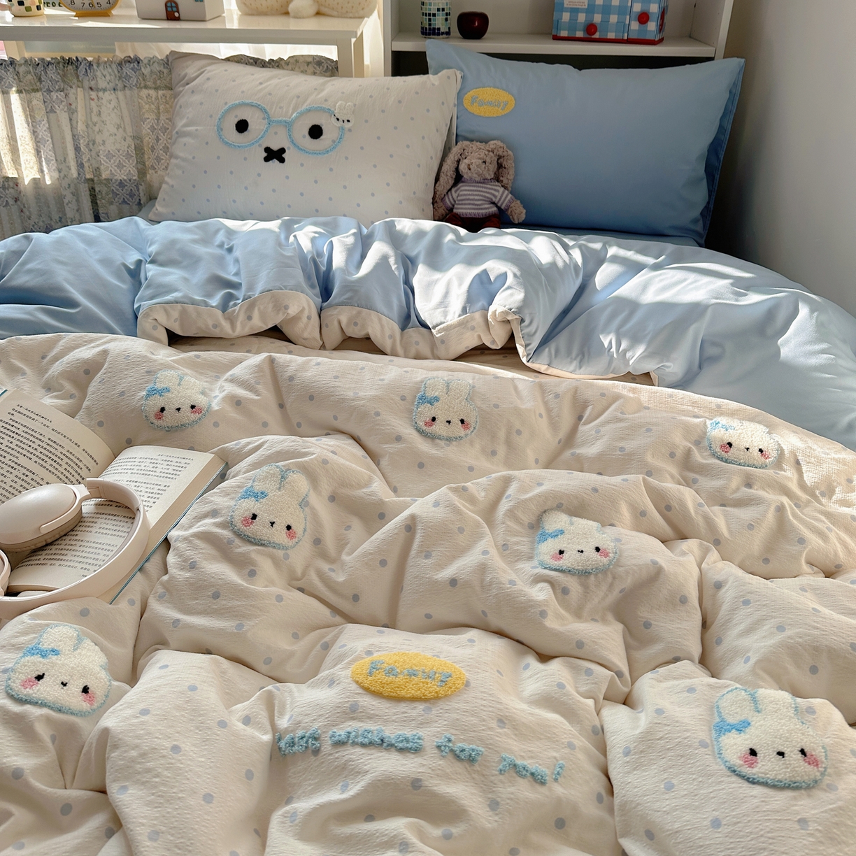 91家纺网 家纺一手货源 找家纺 初念 2026新款2026超软糯可爱系毛巾绣四件套系列提供买家秀 米菲集合