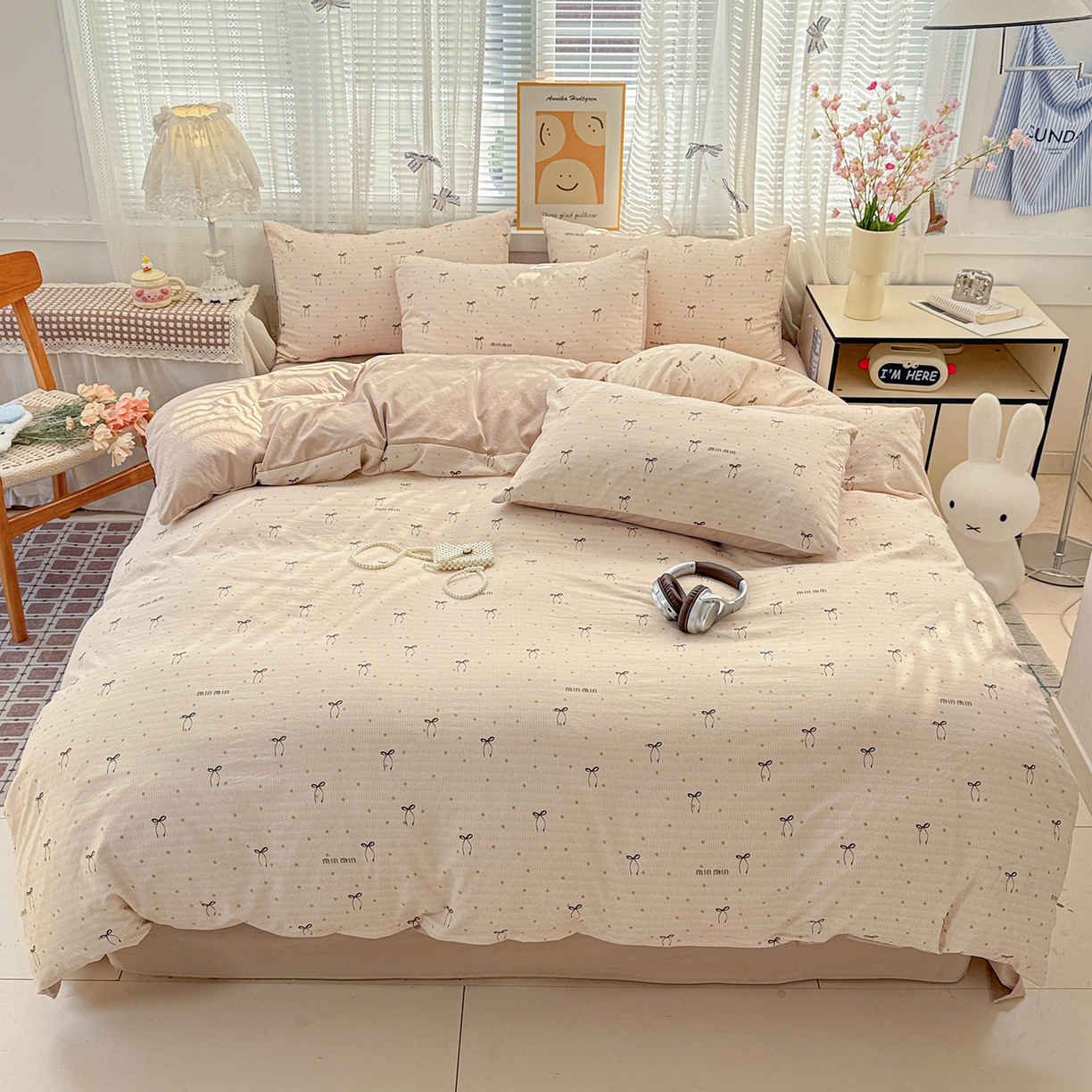 名品家纺 2026新款古法水洗仿棉云感纱四件套 提供买家秀 蝴蝶结