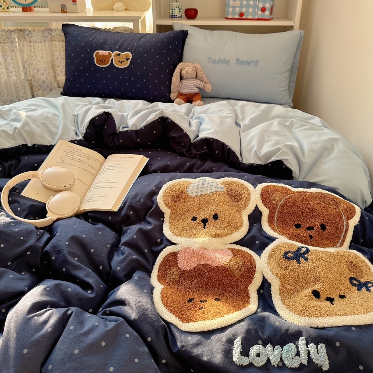 91家纺网 家纺一手货源 找家纺 初念 2026新款2026超软糯可爱系毛巾绣四件套系列提供买家秀 四只小熊