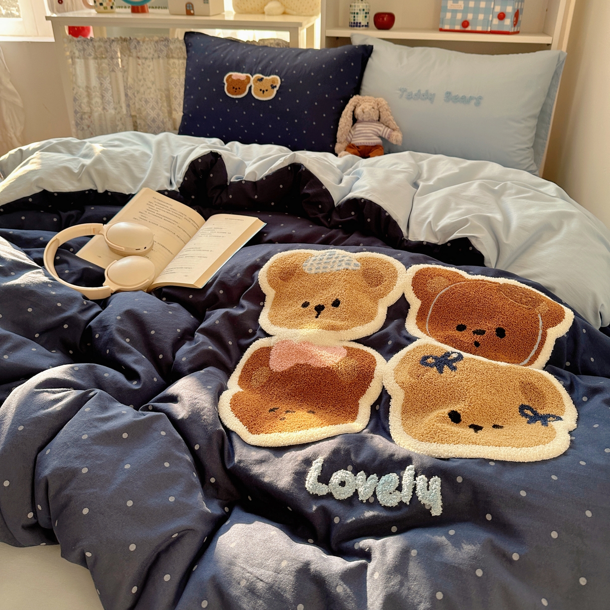 91家纺网 家纺一手货源 找家纺 初念 2026新款2026超软糯可爱系毛巾绣四件套系列提供买家秀 四只小熊