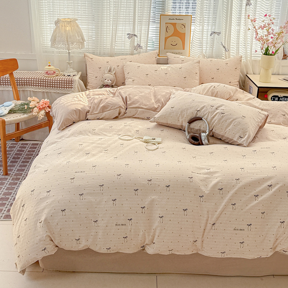 91家纺网 家纺一手货源 找家纺 名品家纺 2026新款古法水洗仿棉云感纱四件套 提供买家秀 蝴蝶结