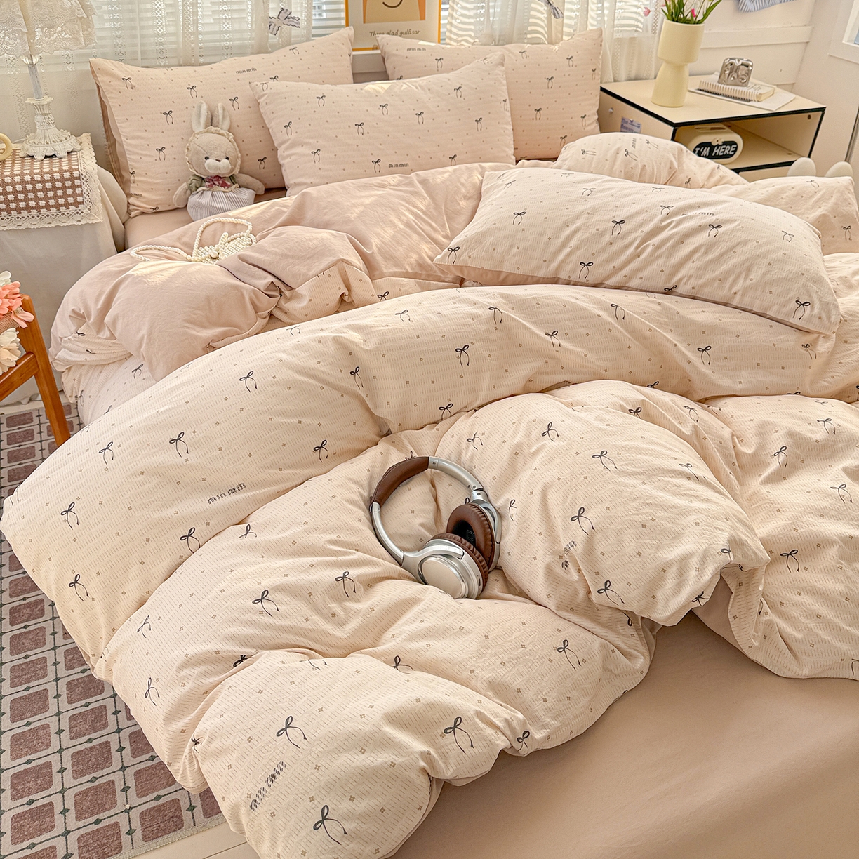 91家纺网 家纺一手货源 找家纺 名品家纺 2026新款古法水洗仿棉云感纱四件套 提供买家秀 蝴蝶结