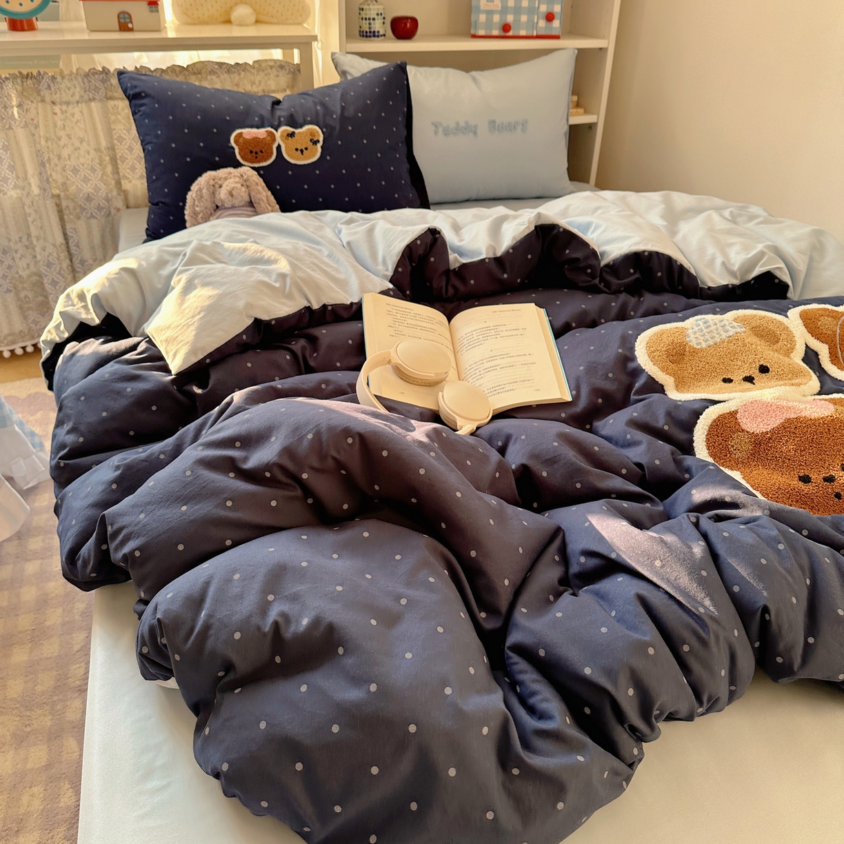 91家纺网 家纺一手货源 找家纺 初念 2026新款2026超软糯可爱系毛巾绣四件套系列提供买家秀 四只小熊