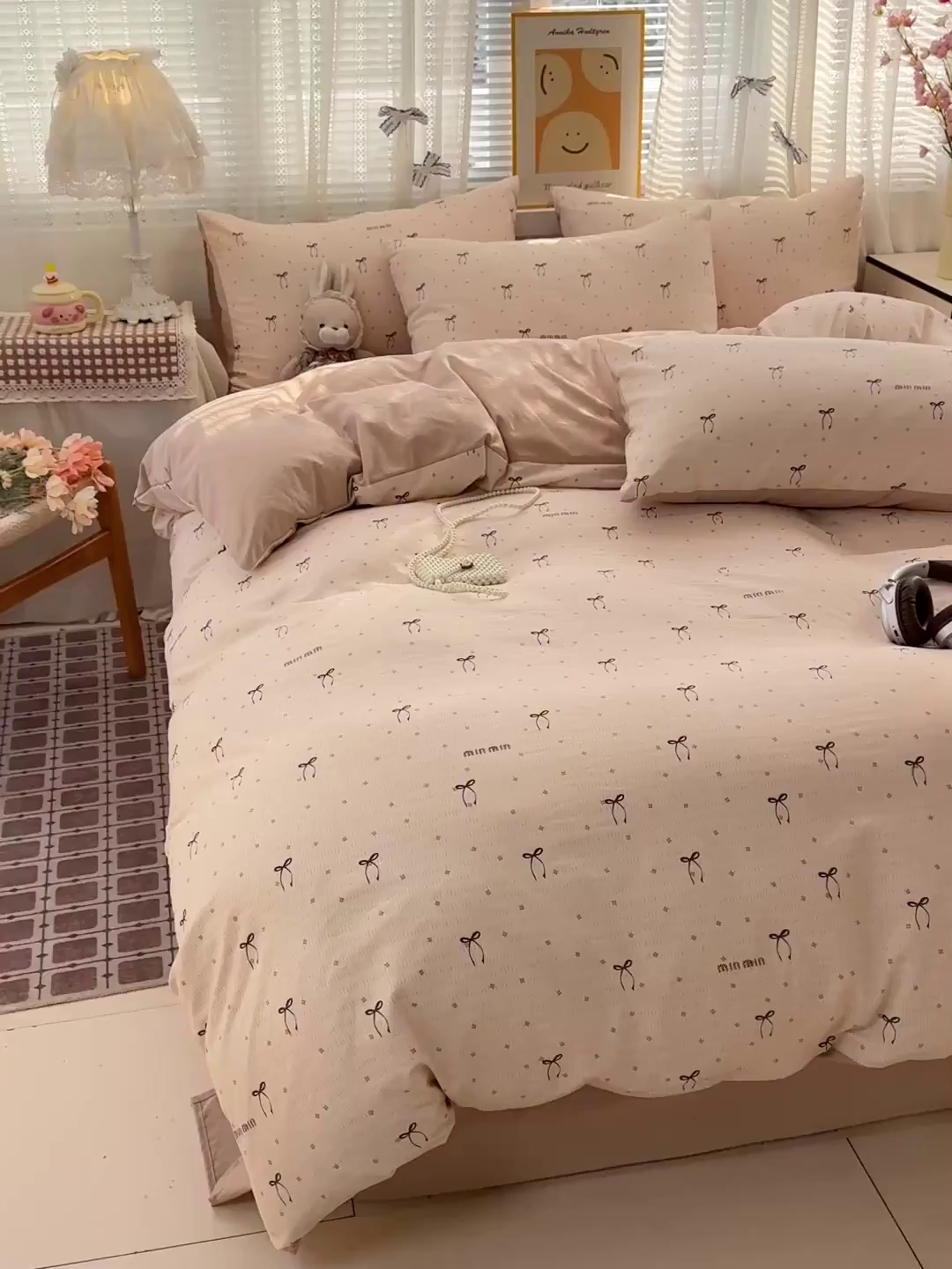 91家纺网 家纺一手货源 找家纺 名品家纺 2026新款古法水洗仿棉云感纱四件套 提供买家秀 蝴蝶结