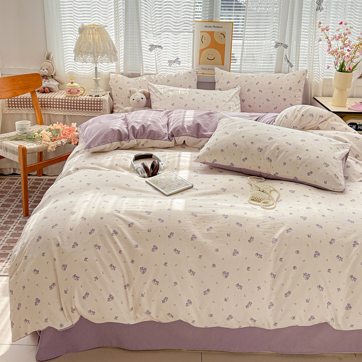 91家纺网 家纺一手货源 找家纺 名品家纺 2026新款古法水洗仿棉云感纱四件套 提供买家秀 露丝