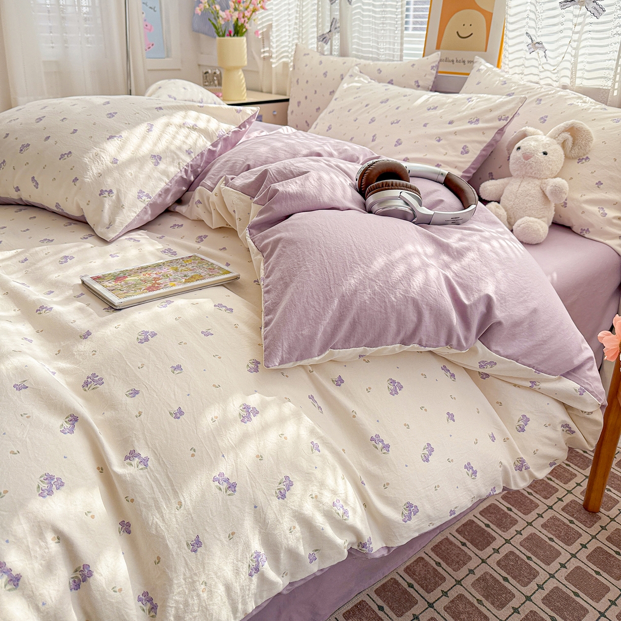 91家纺网 家纺一手货源 找家纺 名品家纺 2026新款古法水洗仿棉云感纱四件套 提供买家秀 露丝