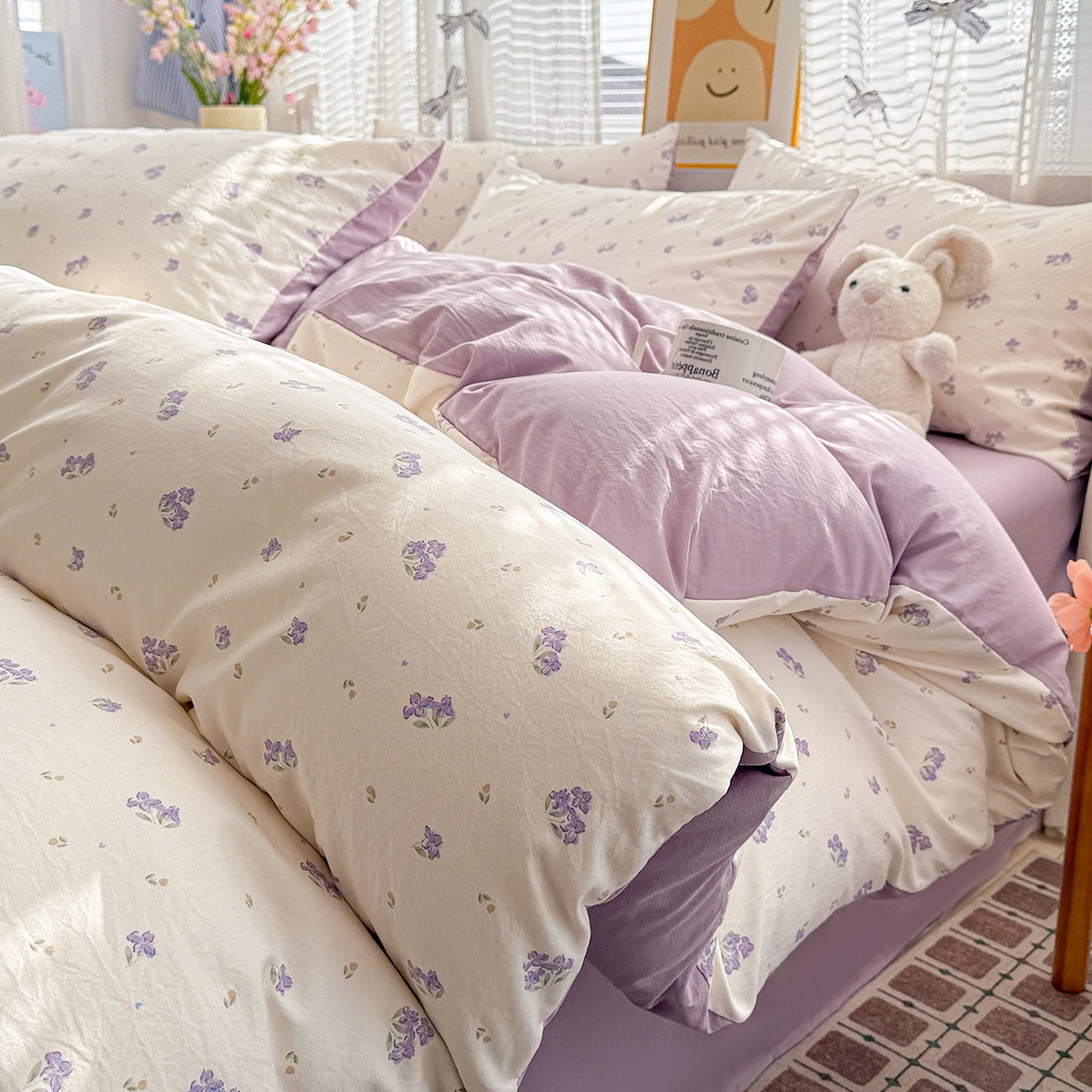 91家纺网 家纺一手货源 找家纺 名品家纺 2026新款古法水洗仿棉云感纱四件套 提供买家秀 露丝