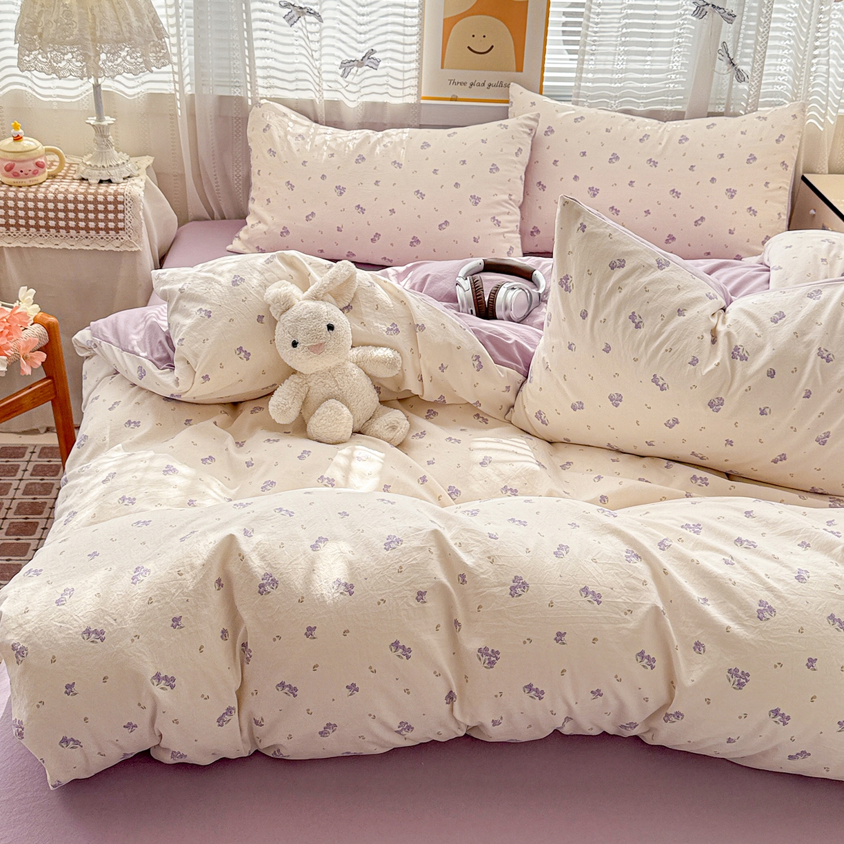 91家纺网 家纺一手货源 找家纺 名品家纺 2026新款古法水洗仿棉云感纱四件套 提供买家秀 露丝