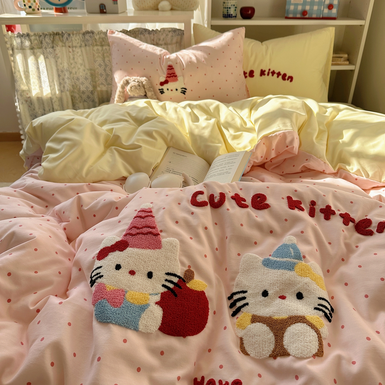 91家纺网 家纺一手货源 找家纺 初念 2026新款2026超软糯可爱系毛巾绣四件套系列提供买家秀 甜粉三小只