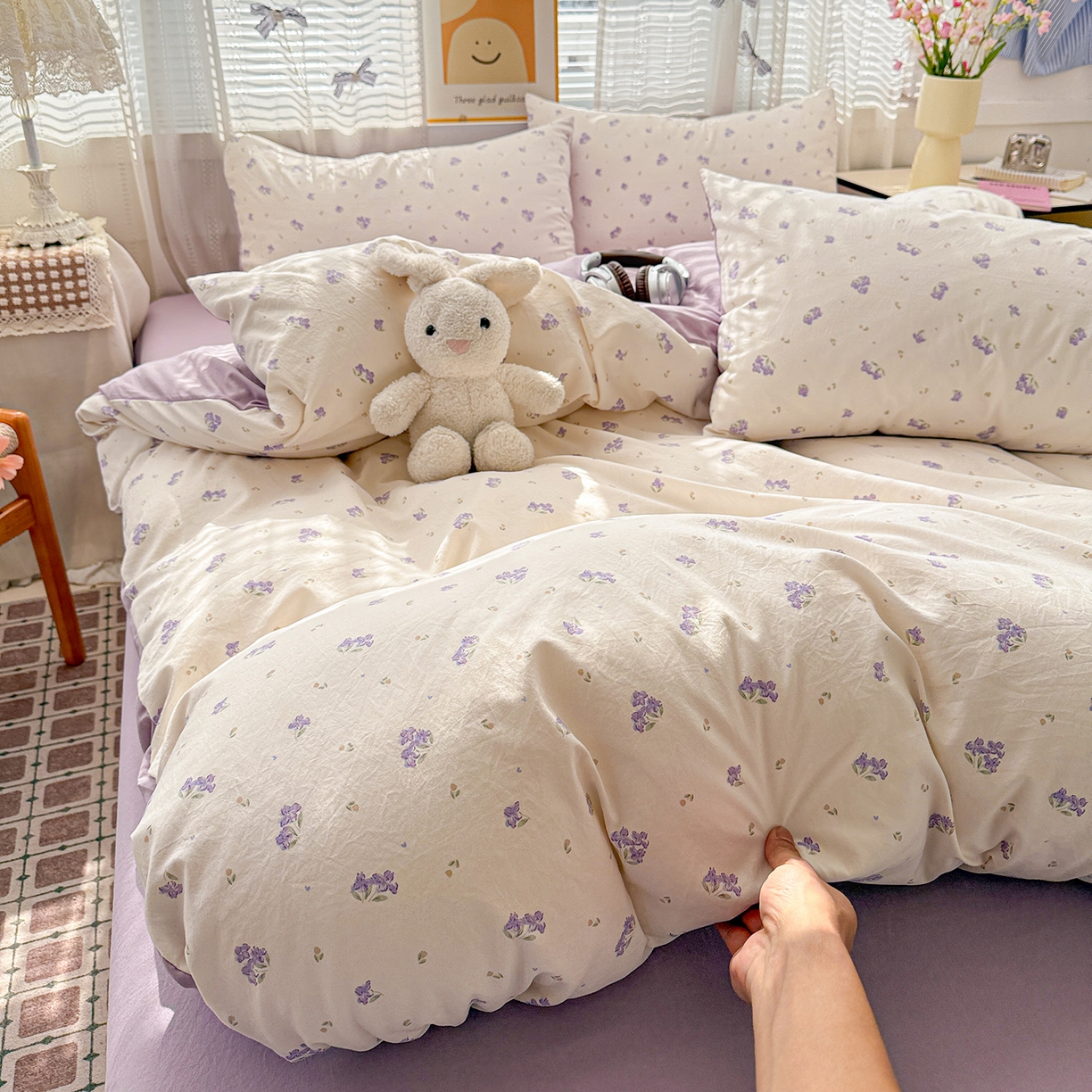 91家纺网 家纺一手货源 找家纺 名品家纺 2026新款古法水洗仿棉云感纱四件套 提供买家秀 露丝