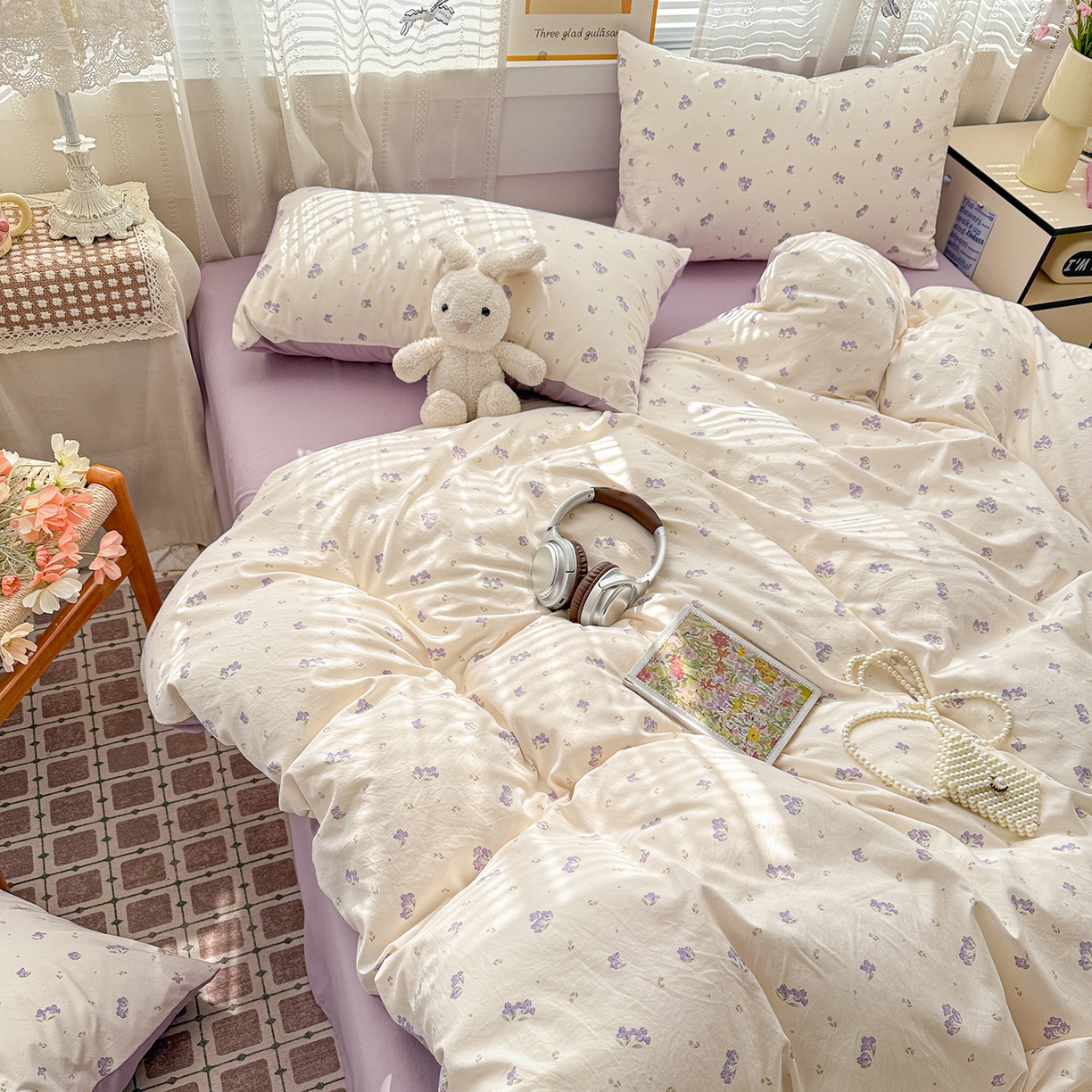 91家纺网 家纺一手货源 找家纺 名品家纺 2026新款古法水洗仿棉云感纱四件套 提供买家秀 露丝