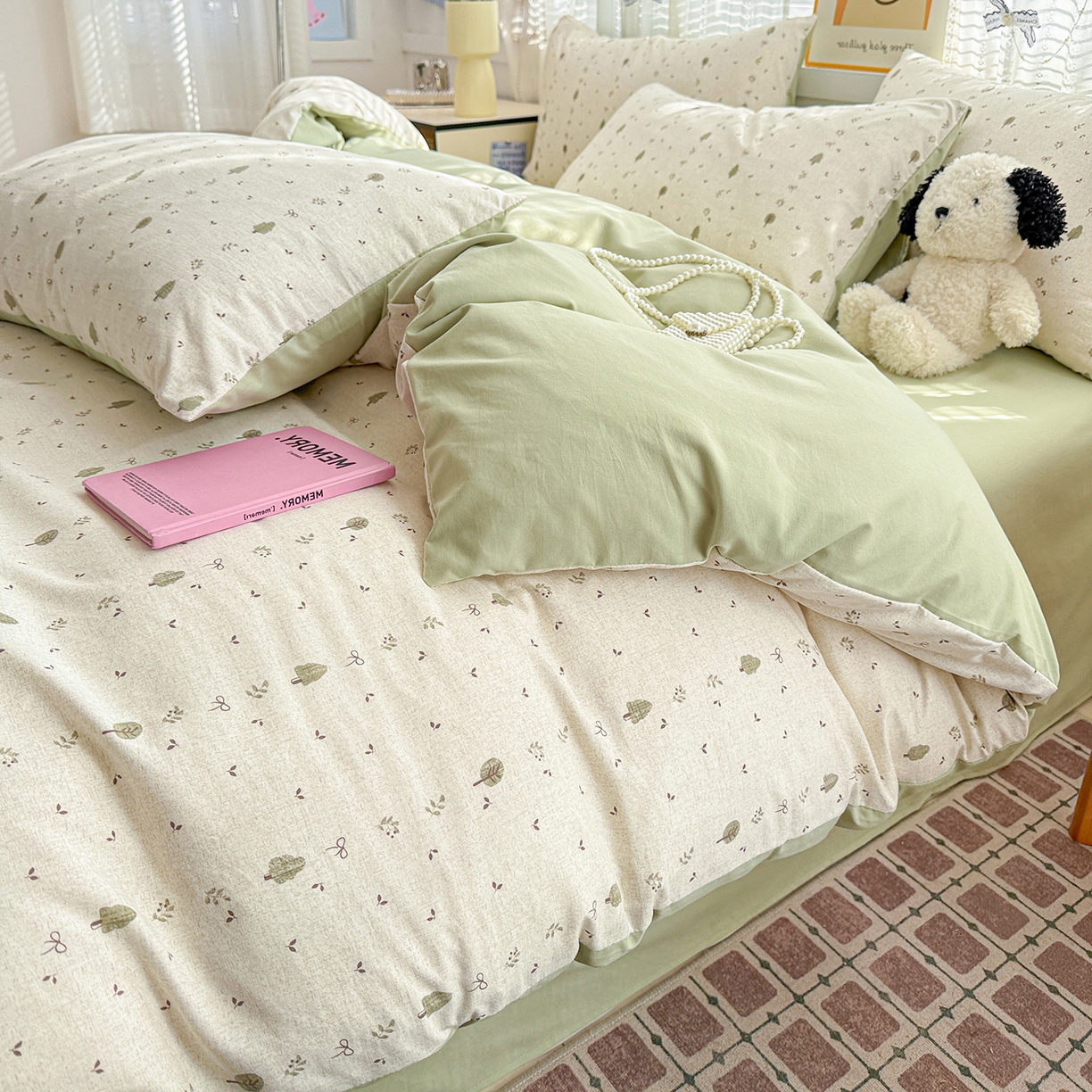 91家纺网 家纺一手货源 找家纺 名品家纺 2026新款古法水洗仿棉云感纱四件套 提供买家秀 森林