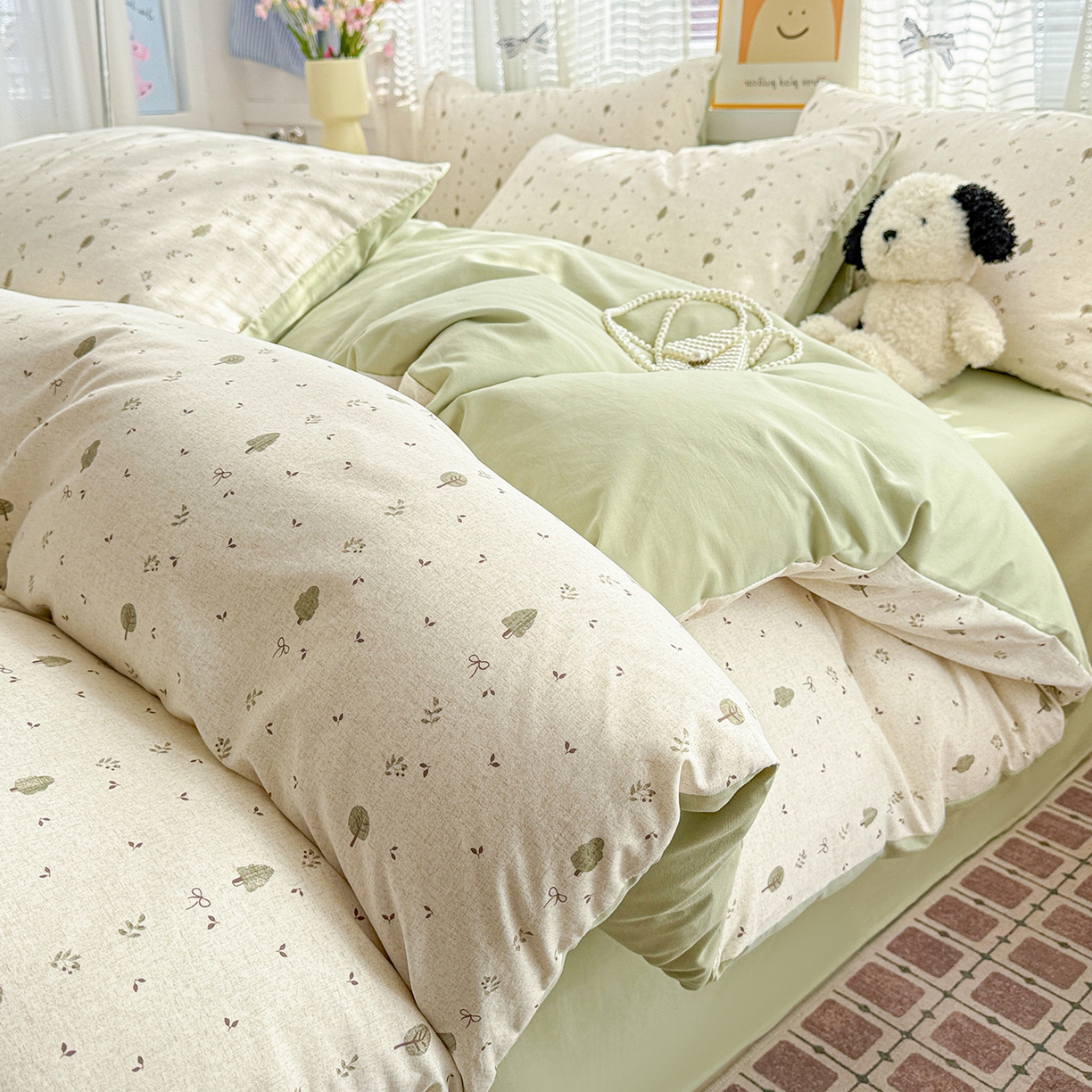 91家纺网 家纺一手货源 找家纺 名品家纺 2026新款古法水洗仿棉云感纱四件套 提供买家秀 森林