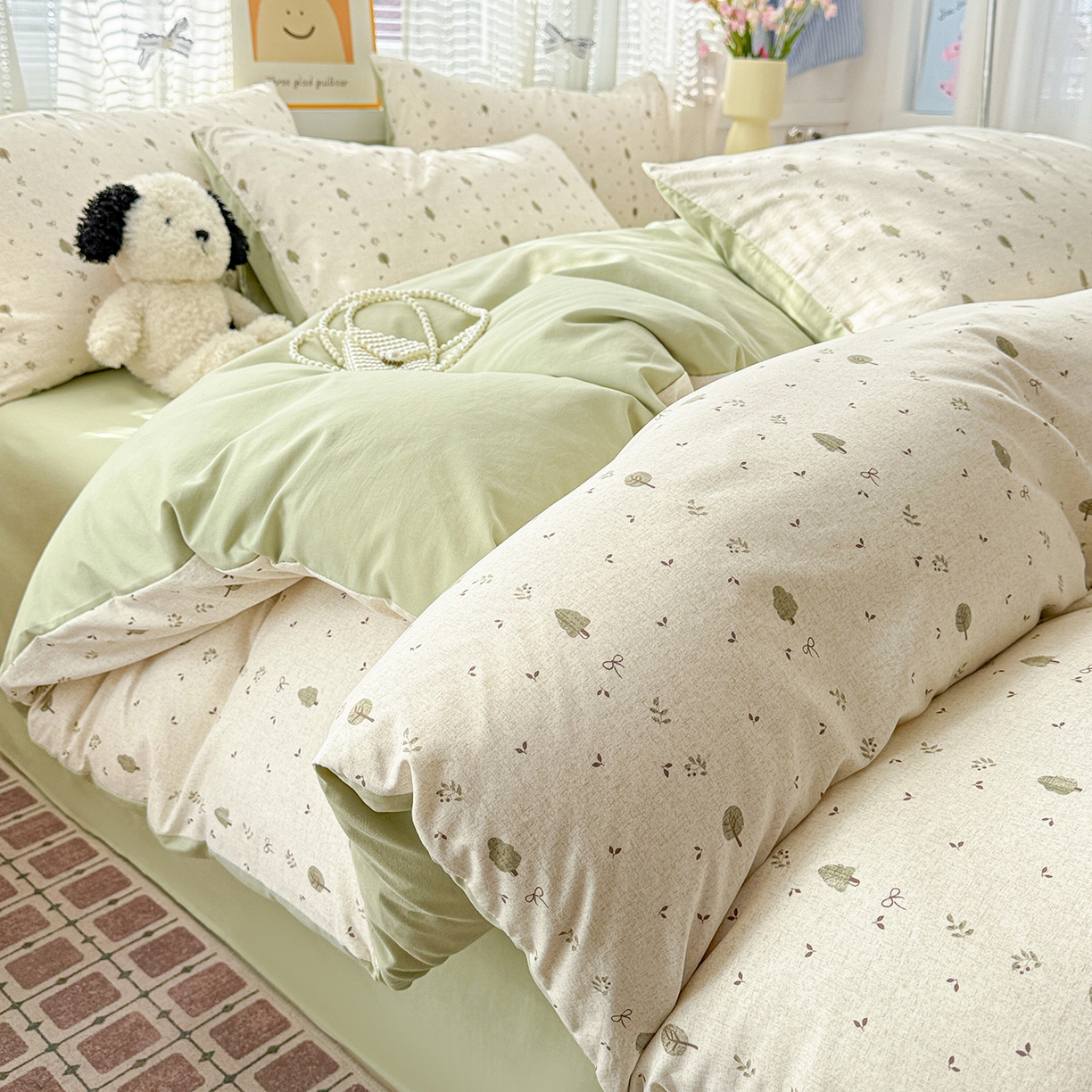 91家纺网 家纺一手货源 找家纺 名品家纺 2026新款古法水洗仿棉云感纱四件套 提供买家秀 森林