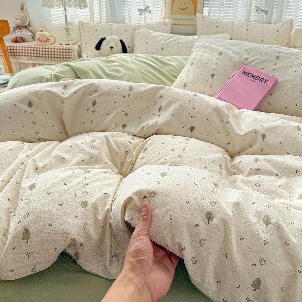 91家纺网 家纺一手货源 找家纺 名品家纺 2026新款古法水洗仿棉云感纱四件套 提供买家秀 森林