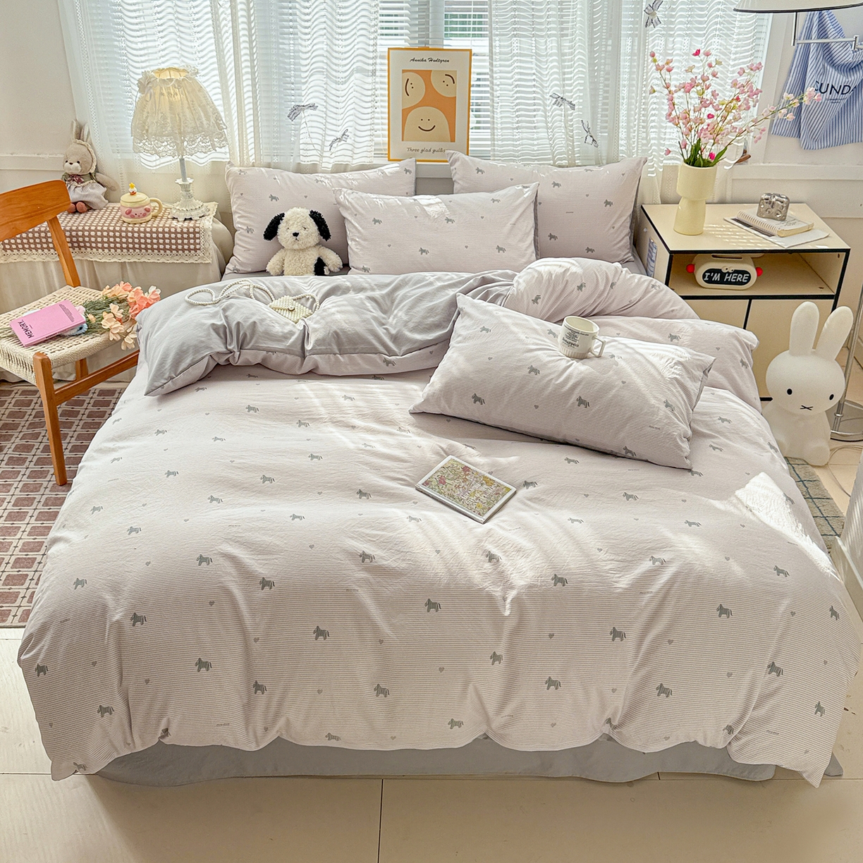 名品家纺 2026新款古法水洗仿棉云感纱四件套 提供买家秀 手绘小马