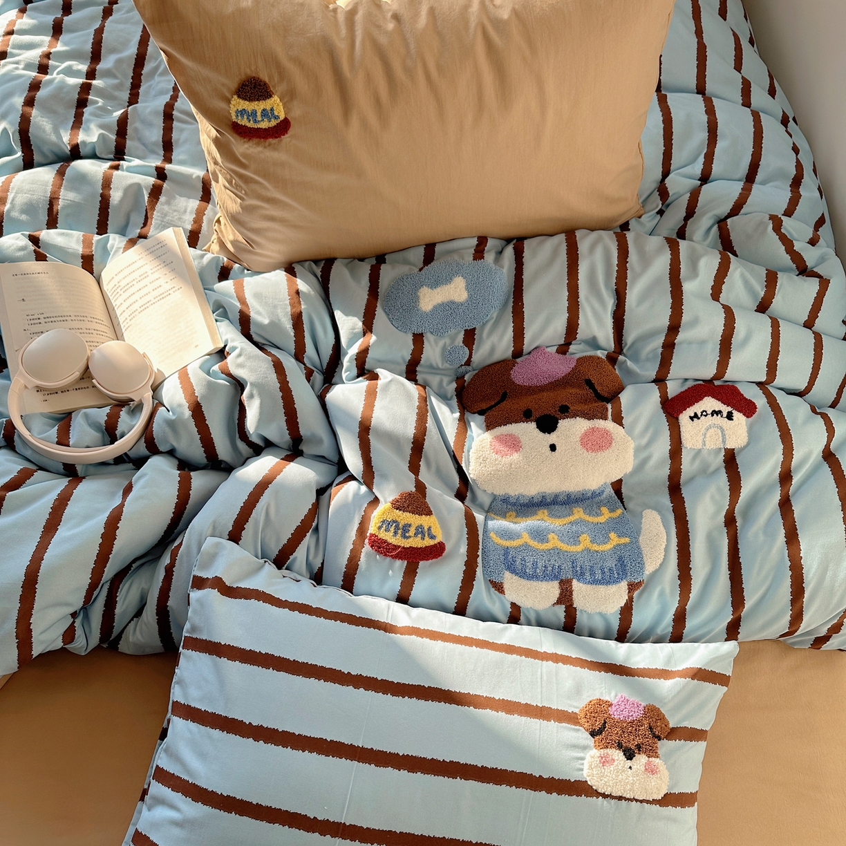 91家纺网 家纺一手货源 找家纺 初念 2026新款2026超软糯可爱系毛巾绣四件套系列提供买家秀 小狗的屋