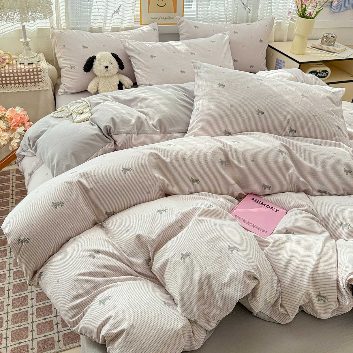 91家纺网 家纺一手货源 找家纺 名品家纺 2026新款古法水洗仿棉云感纱四件套 提供买家秀 手绘小马