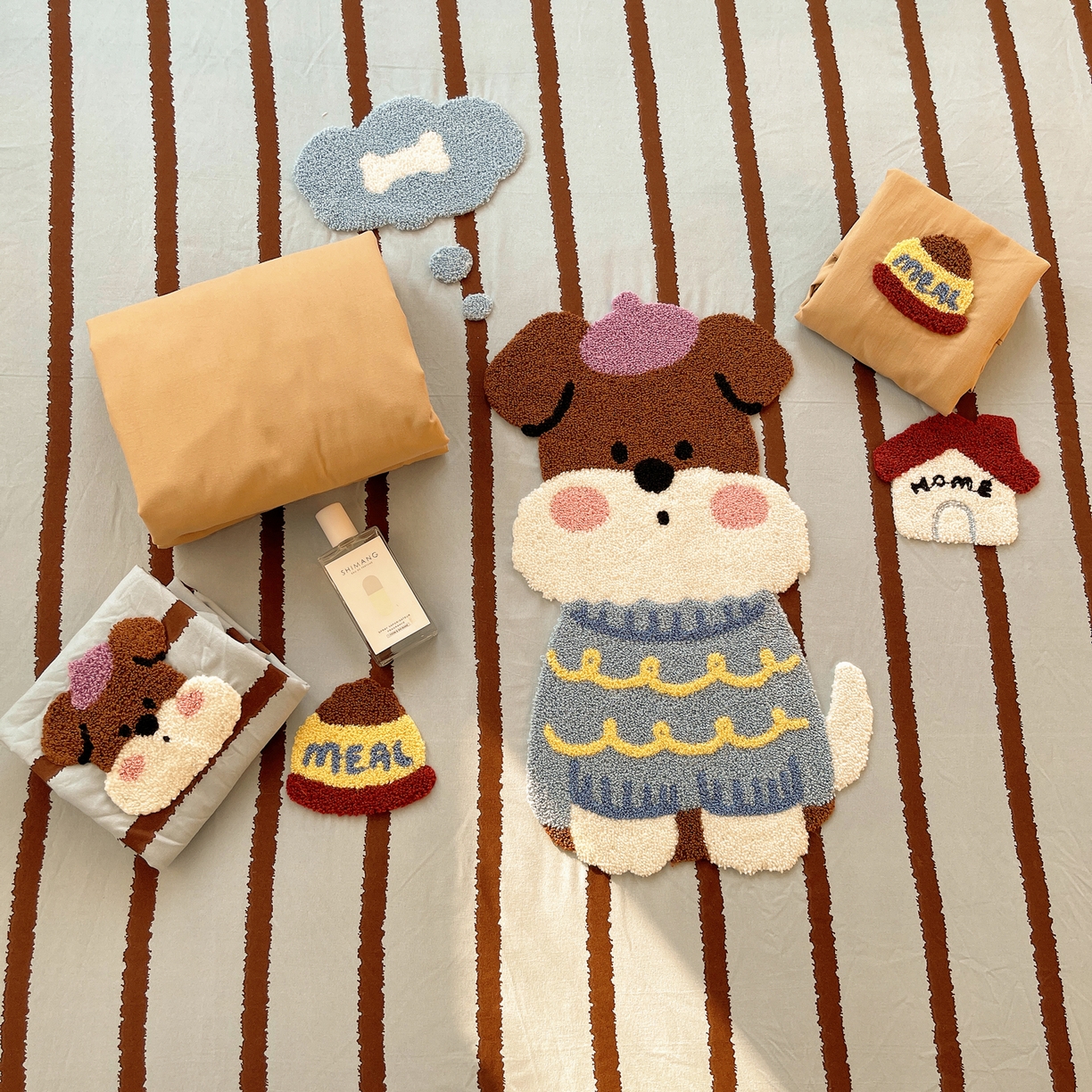 91家纺网 家纺一手货源 找家纺 初念 2026新款2026超软糯可爱系毛巾绣四件套系列提供买家秀 小狗的屋