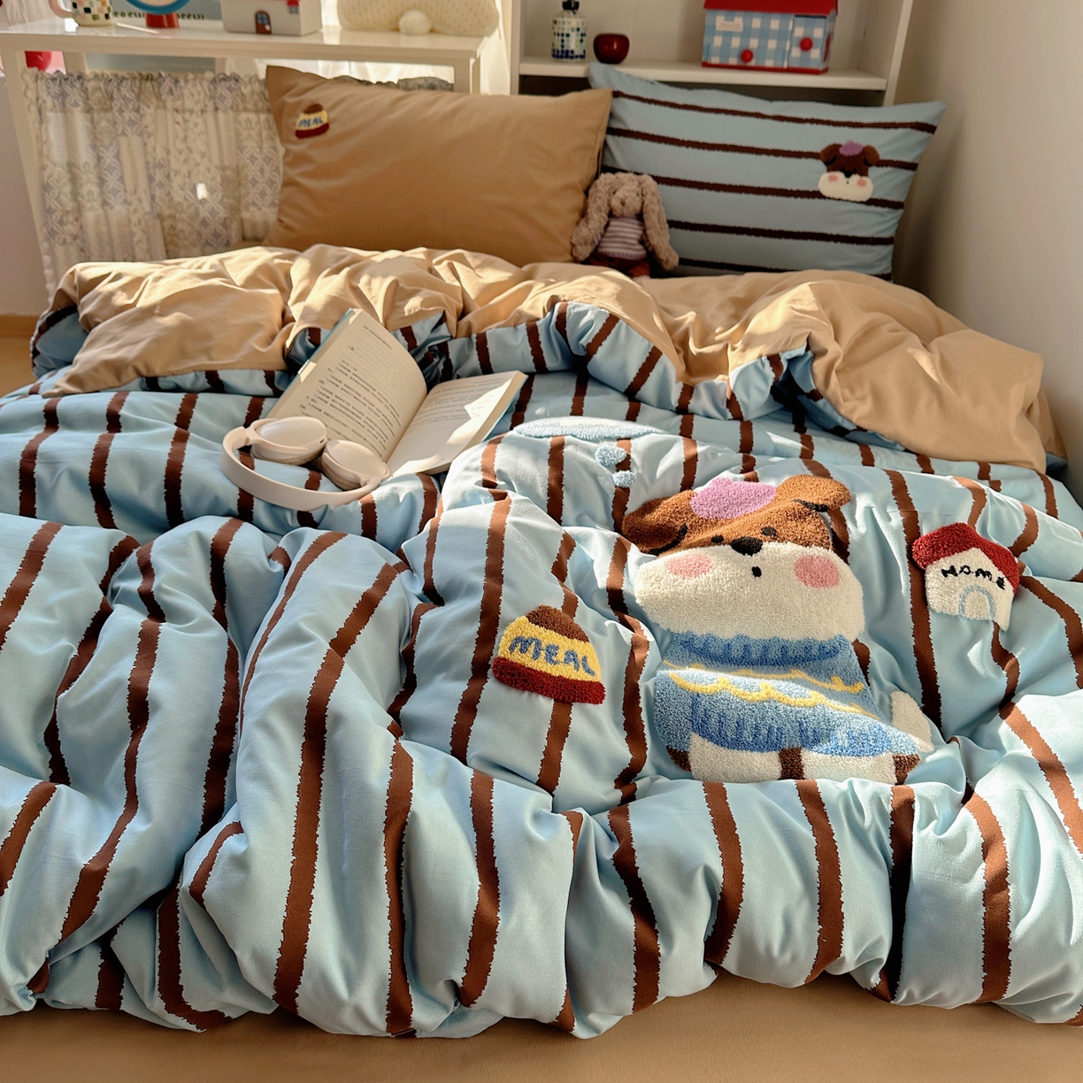 91家纺网 家纺一手货源 找家纺 初念 2026新款2026超软糯可爱系毛巾绣四件套系列提供买家秀 小狗的屋