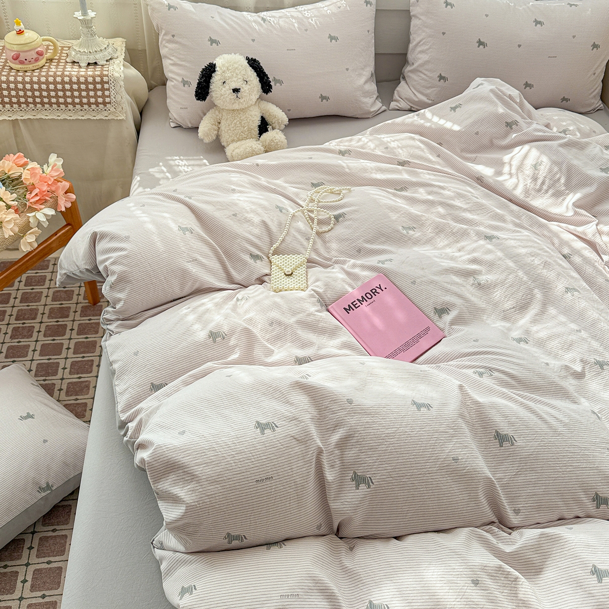 91家纺网 家纺一手货源 找家纺 名品家纺 2026新款古法水洗仿棉云感纱四件套 提供买家秀 手绘小马