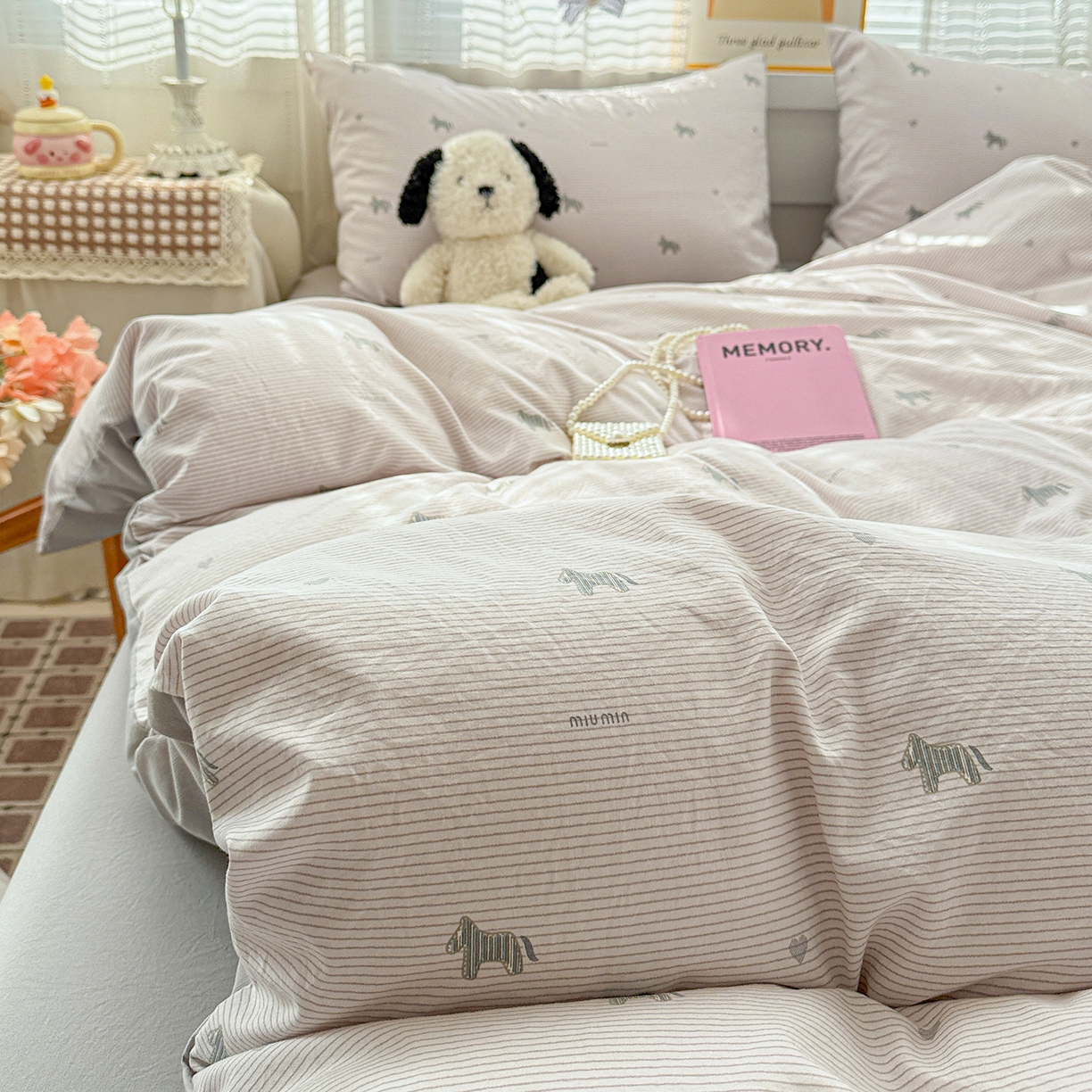 91家纺网 家纺一手货源 找家纺 名品家纺 2026新款古法水洗仿棉云感纱四件套 提供买家秀 手绘小马