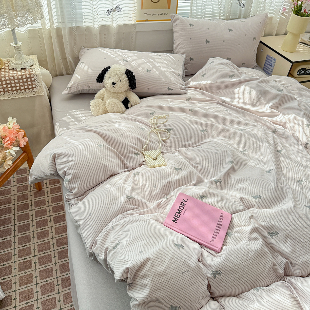 91家纺网 家纺一手货源 找家纺 名品家纺 2026新款古法水洗仿棉云感纱四件套 提供买家秀 手绘小马