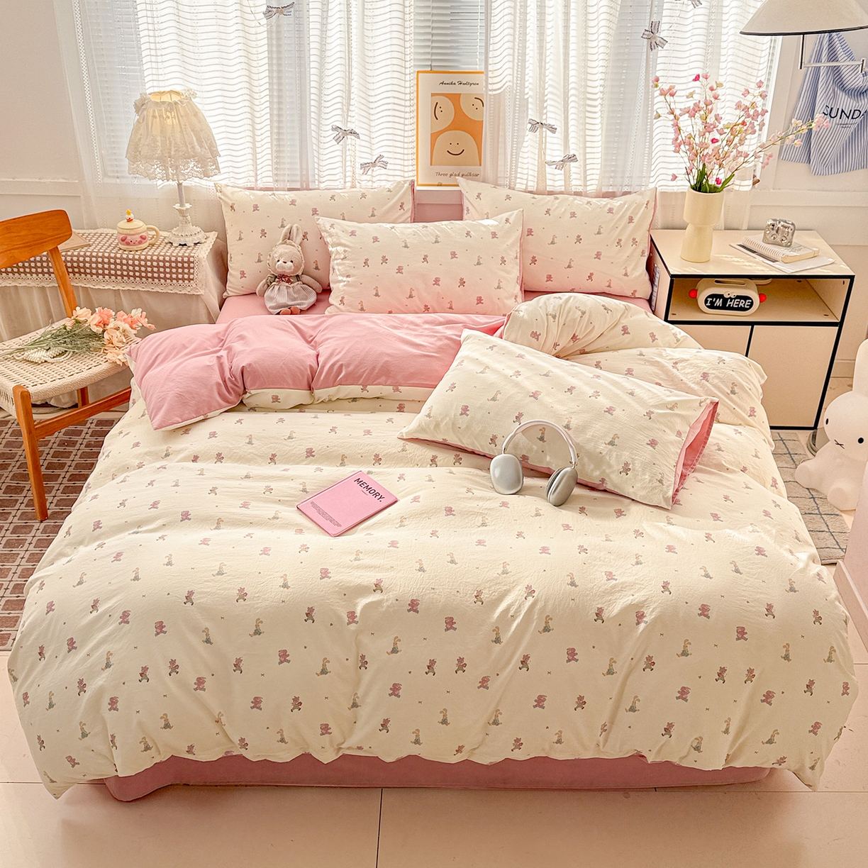 名品家纺 2026新款古法水洗仿棉云感纱四件套 提供买家秀 甜心兔