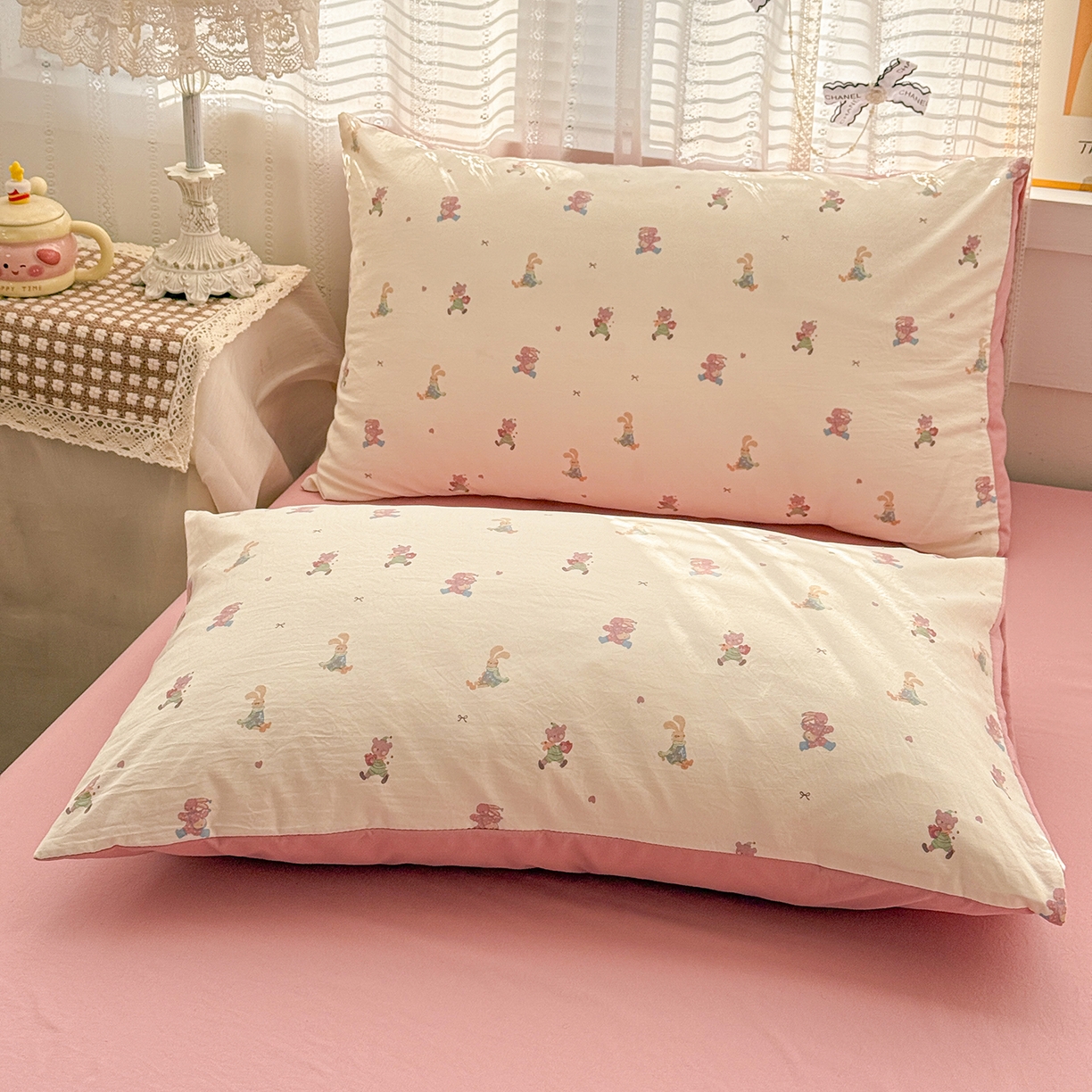 91家纺网 家纺一手货源 找家纺 名品家纺 2026新款古法水洗仿棉云感纱四件套 提供买家秀 甜心兔