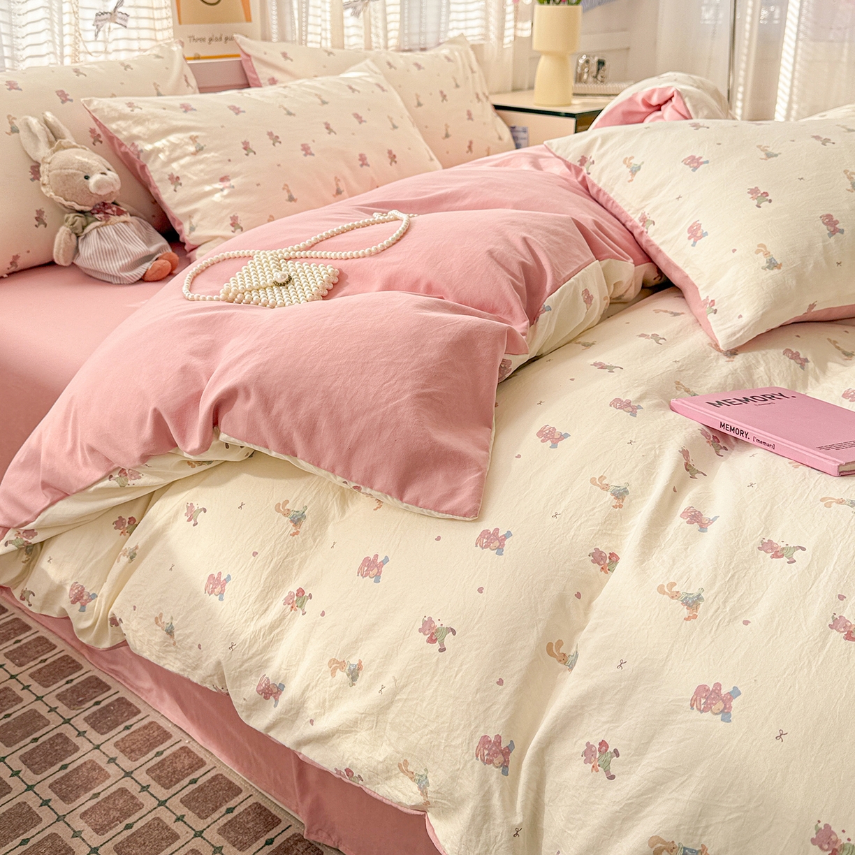 91家纺网 家纺一手货源 找家纺 名品家纺 2026新款古法水洗仿棉云感纱四件套 提供买家秀 甜心兔