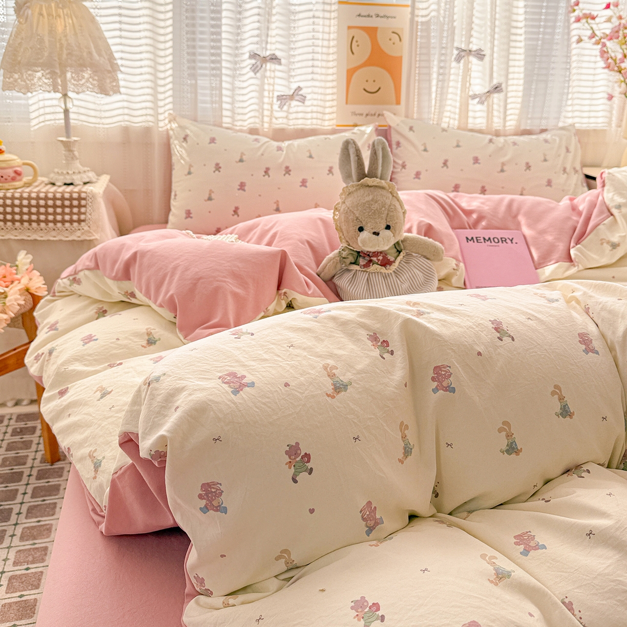 91家纺网 家纺一手货源 找家纺 名品家纺 2026新款古法水洗仿棉云感纱四件套 提供买家秀 甜心兔