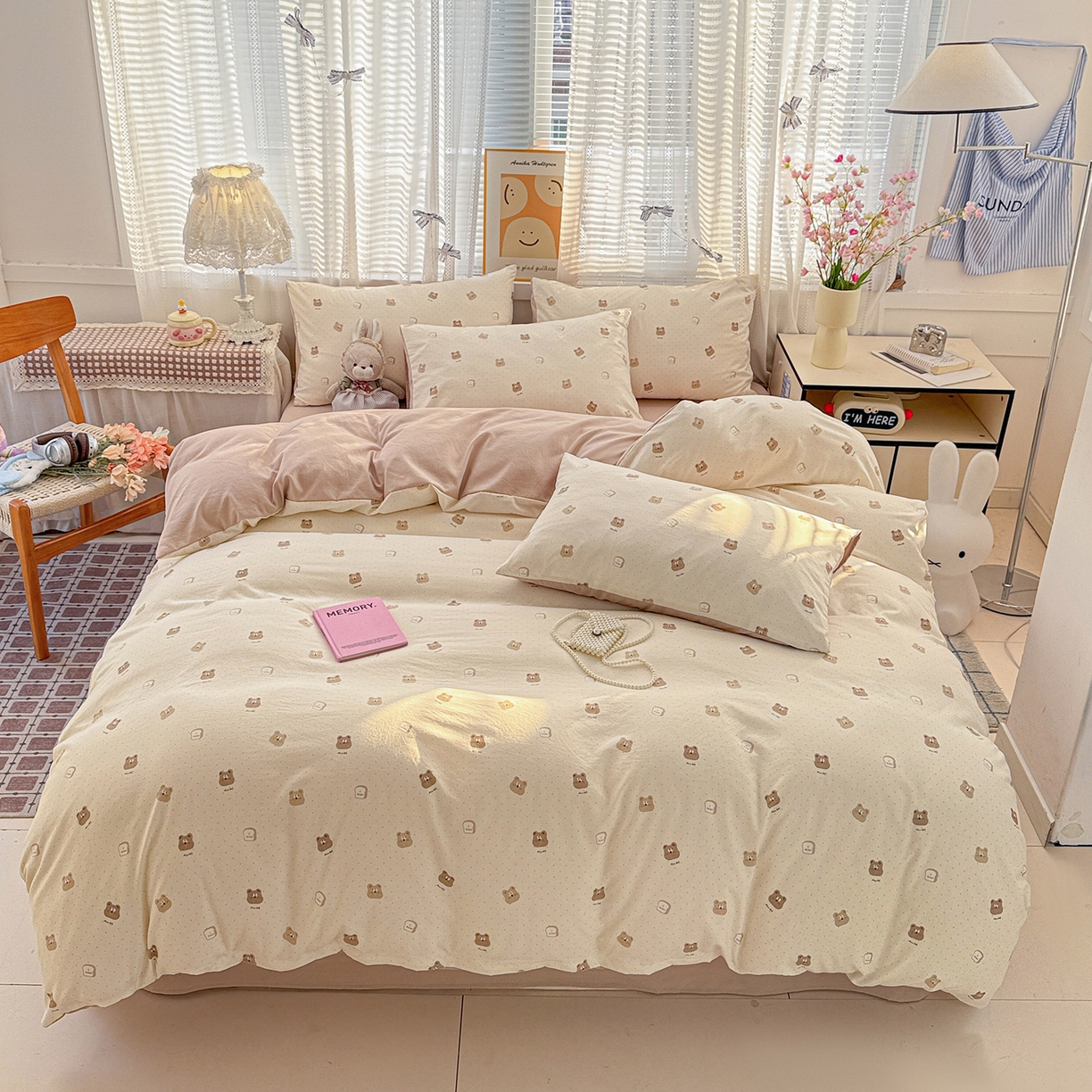 名品家纺 2026新款古法水洗仿棉云感纱四件套 提供买家秀 吐司小熊