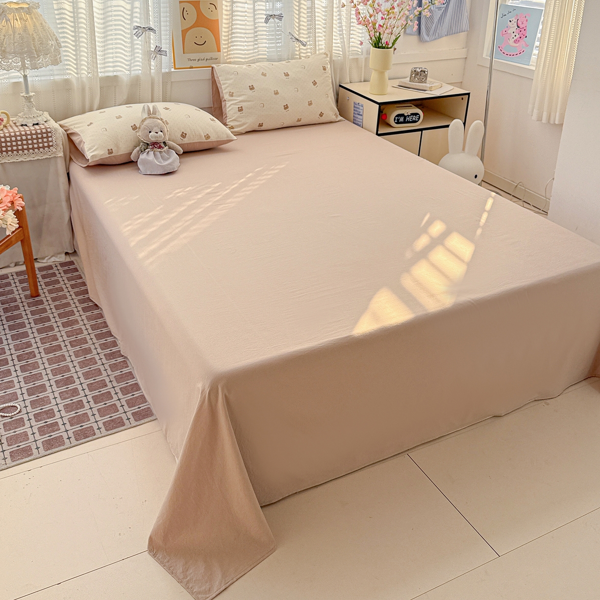 91家纺网 家纺一手货源 找家纺 名品家纺 2026新款古法水洗仿棉云感纱四件套 提供买家秀 吐司小熊