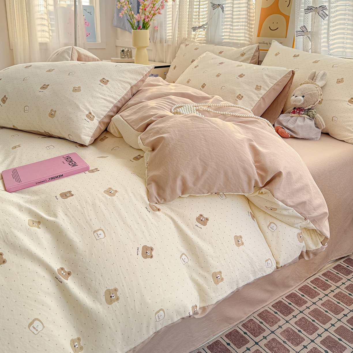 91家纺网 家纺一手货源 找家纺 名品家纺 2026新款古法水洗仿棉云感纱四件套 提供买家秀 吐司小熊