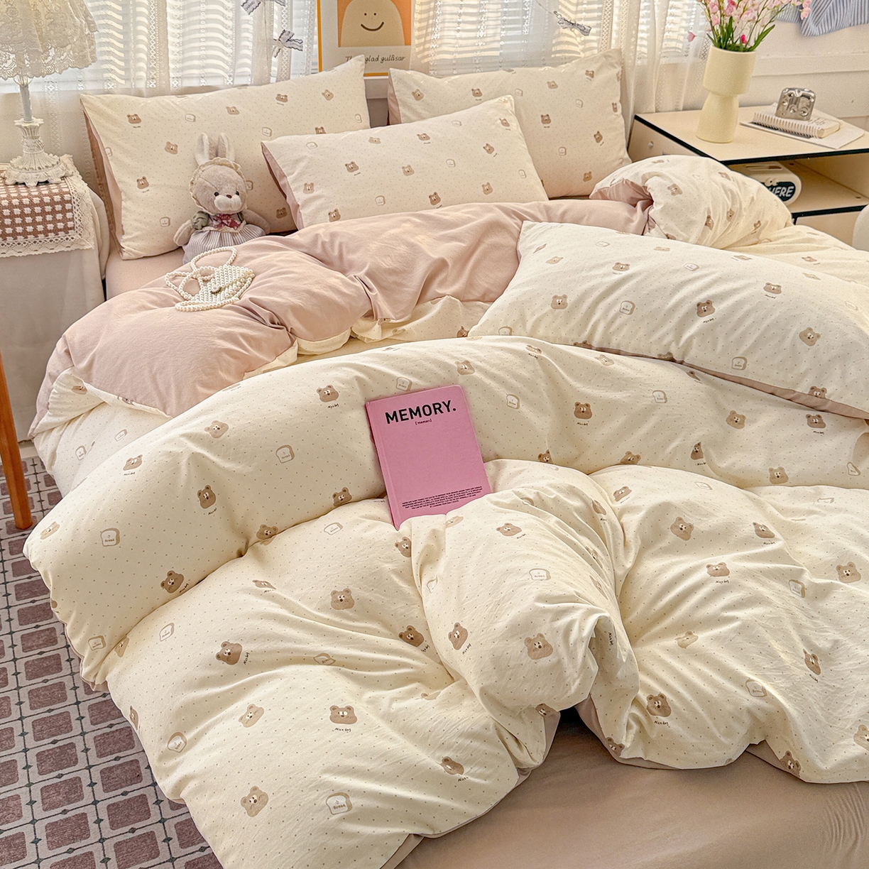 91家纺网 家纺一手货源 找家纺 名品家纺 2026新款古法水洗仿棉云感纱四件套 提供买家秀 吐司小熊