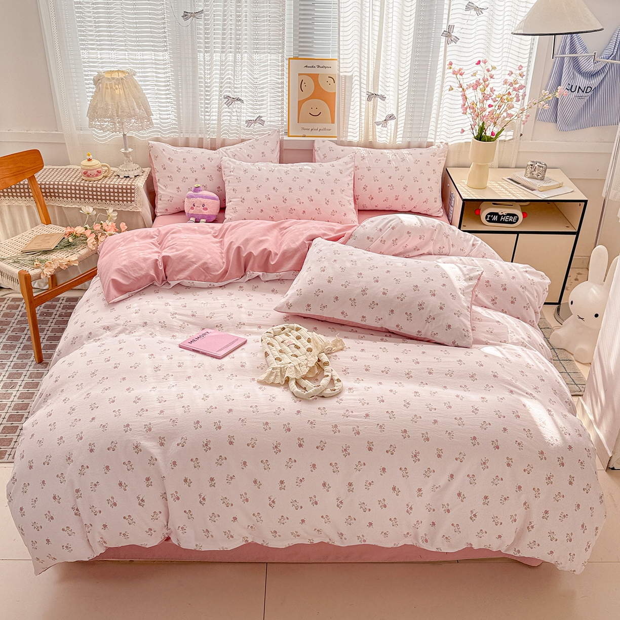 名品家纺 2026新款古法水洗仿棉云感纱四件套 提供买家秀 小玫瑰