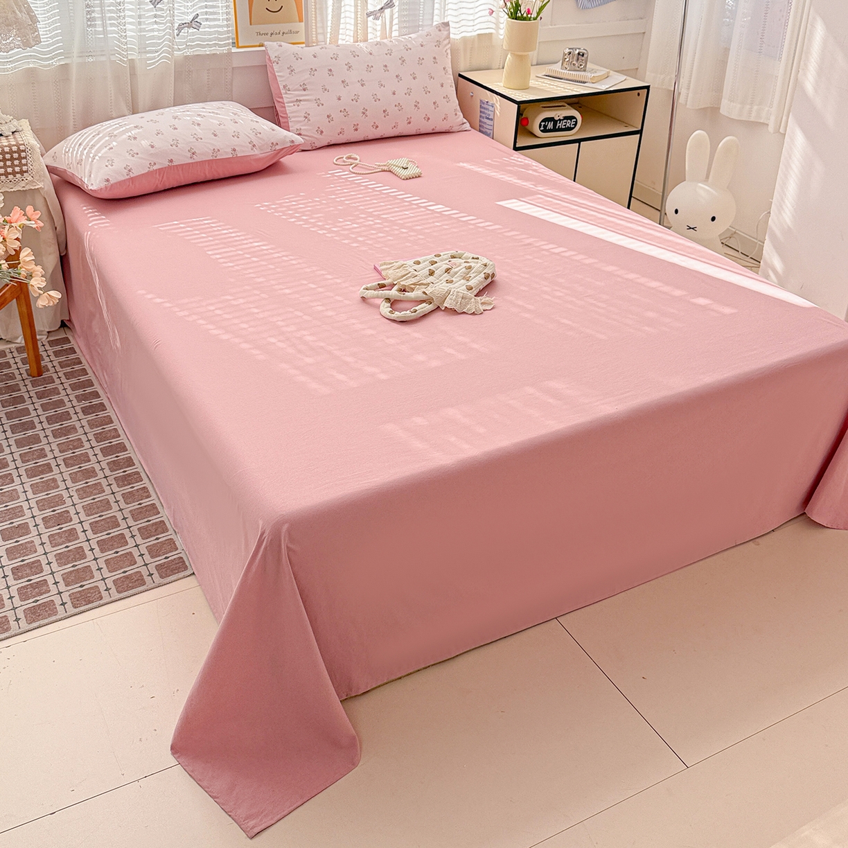 91家纺网 家纺一手货源 找家纺 名品家纺 2026新款古法水洗仿棉云感纱四件套 提供买家秀 小玫瑰