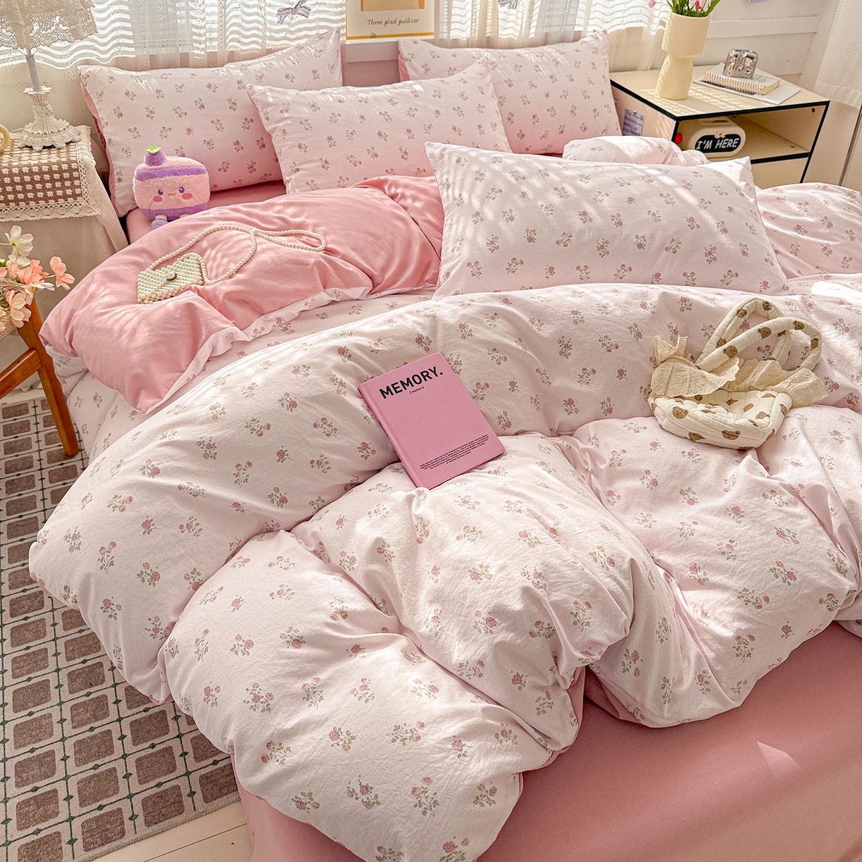 91家纺网 家纺一手货源 找家纺 名品家纺 2026新款古法水洗仿棉云感纱四件套 提供买家秀 小玫瑰