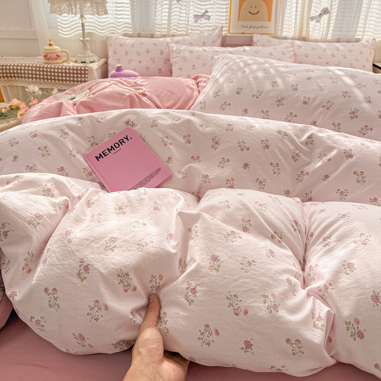 91家纺网 家纺一手货源 找家纺 名品家纺 2026新款古法水洗仿棉云感纱四件套 提供买家秀 小玫瑰