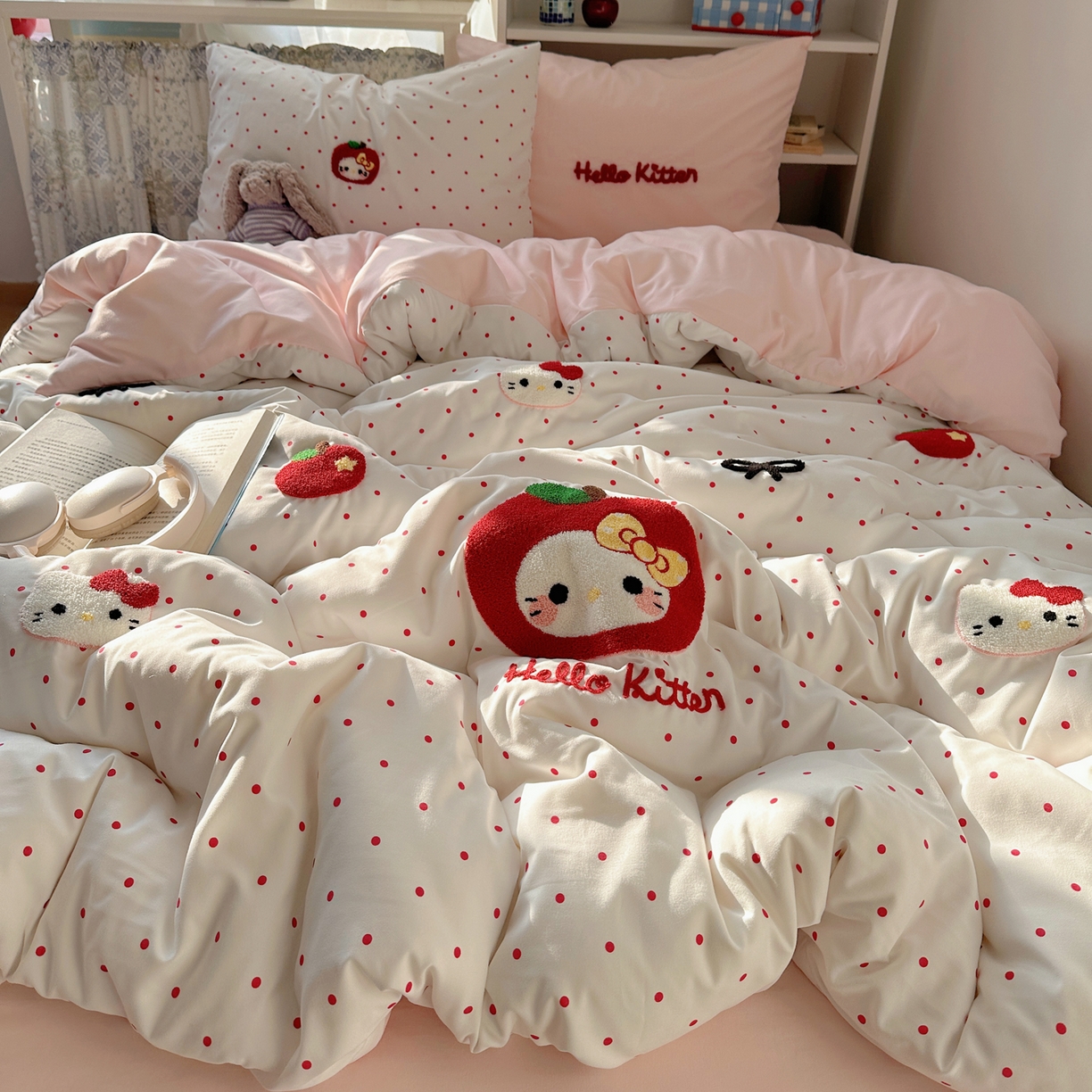 91家纺网 家纺一手货源 找家纺 初念 2026新款2026超软糯可爱系毛巾绣四件套系列提供买家秀 小苹猫咪