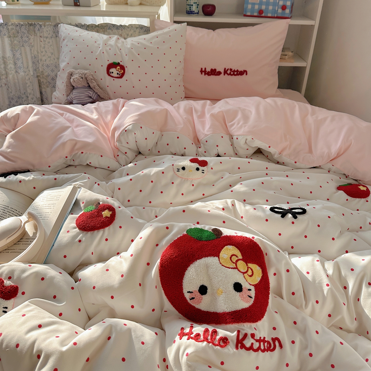 91家纺网 家纺一手货源 找家纺 初念 2026新款2026超软糯可爱系毛巾绣四件套系列提供买家秀 小苹猫咪