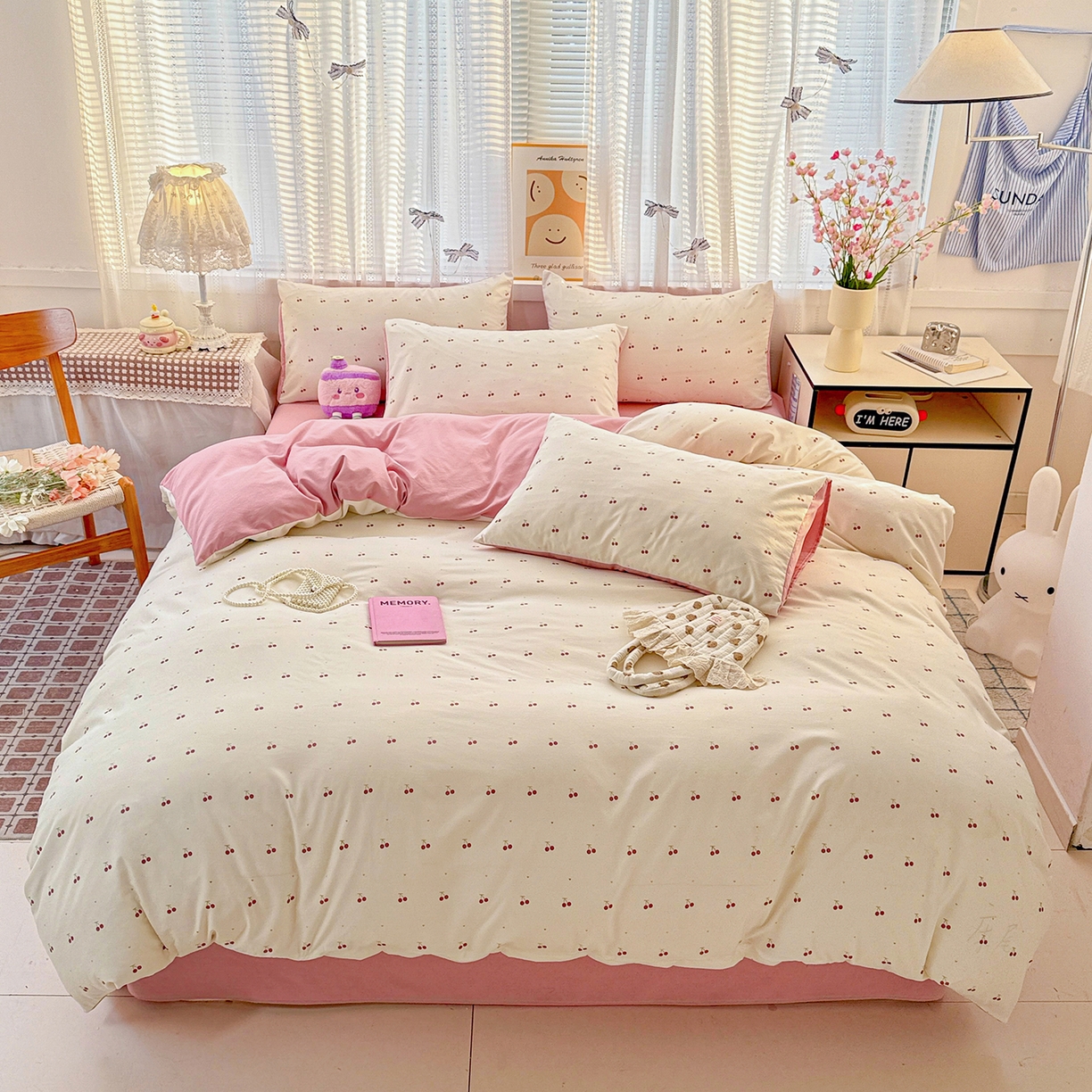 名品家纺 2026新款古法水洗仿棉云感纱四件套 提供买家秀 小樱桃