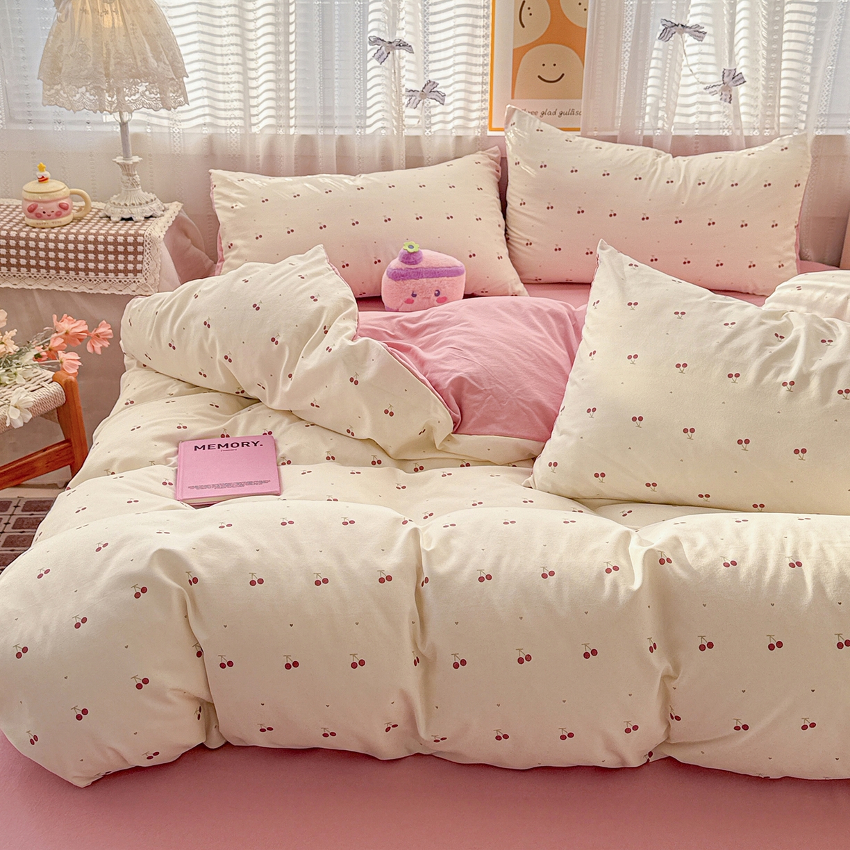 91家纺网 家纺一手货源 找家纺 名品家纺 2026新款古法水洗仿棉云感纱四件套 提供买家秀 小樱桃