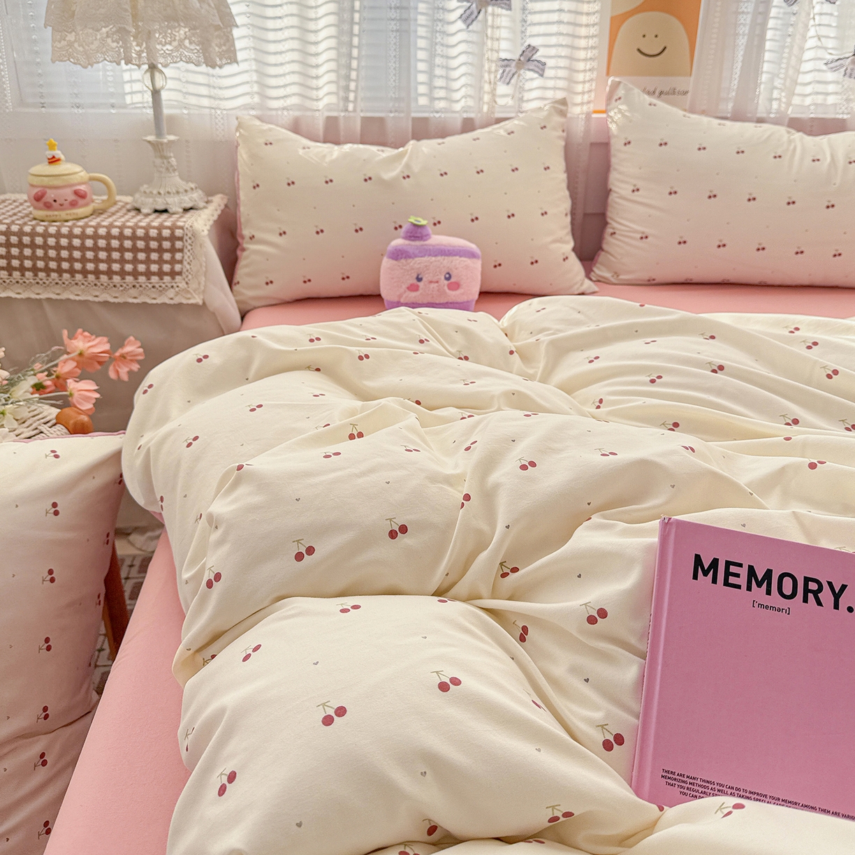 91家纺网 家纺一手货源 找家纺 名品家纺 2026新款古法水洗仿棉云感纱四件套 提供买家秀 小樱桃