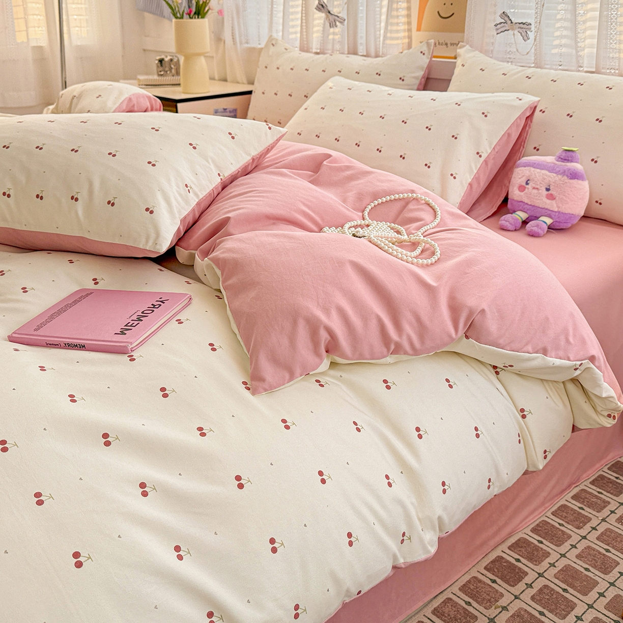 91家纺网 家纺一手货源 找家纺 名品家纺 2026新款古法水洗仿棉云感纱四件套 提供买家秀 小樱桃