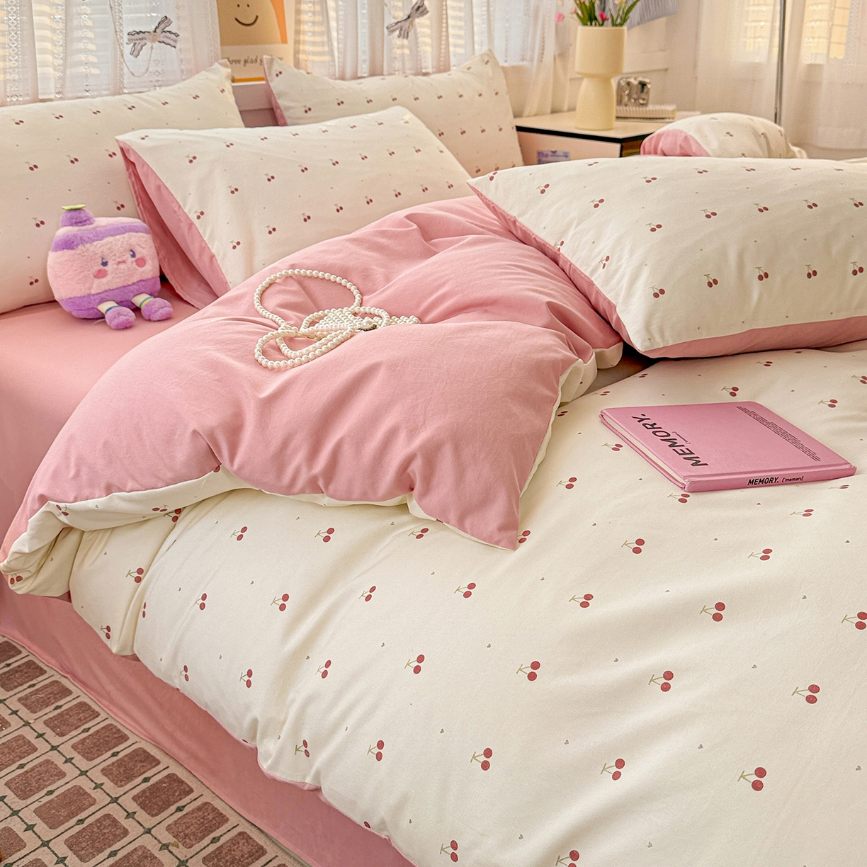 91家纺网 家纺一手货源 找家纺 名品家纺 2026新款古法水洗仿棉云感纱四件套 提供买家秀 小樱桃